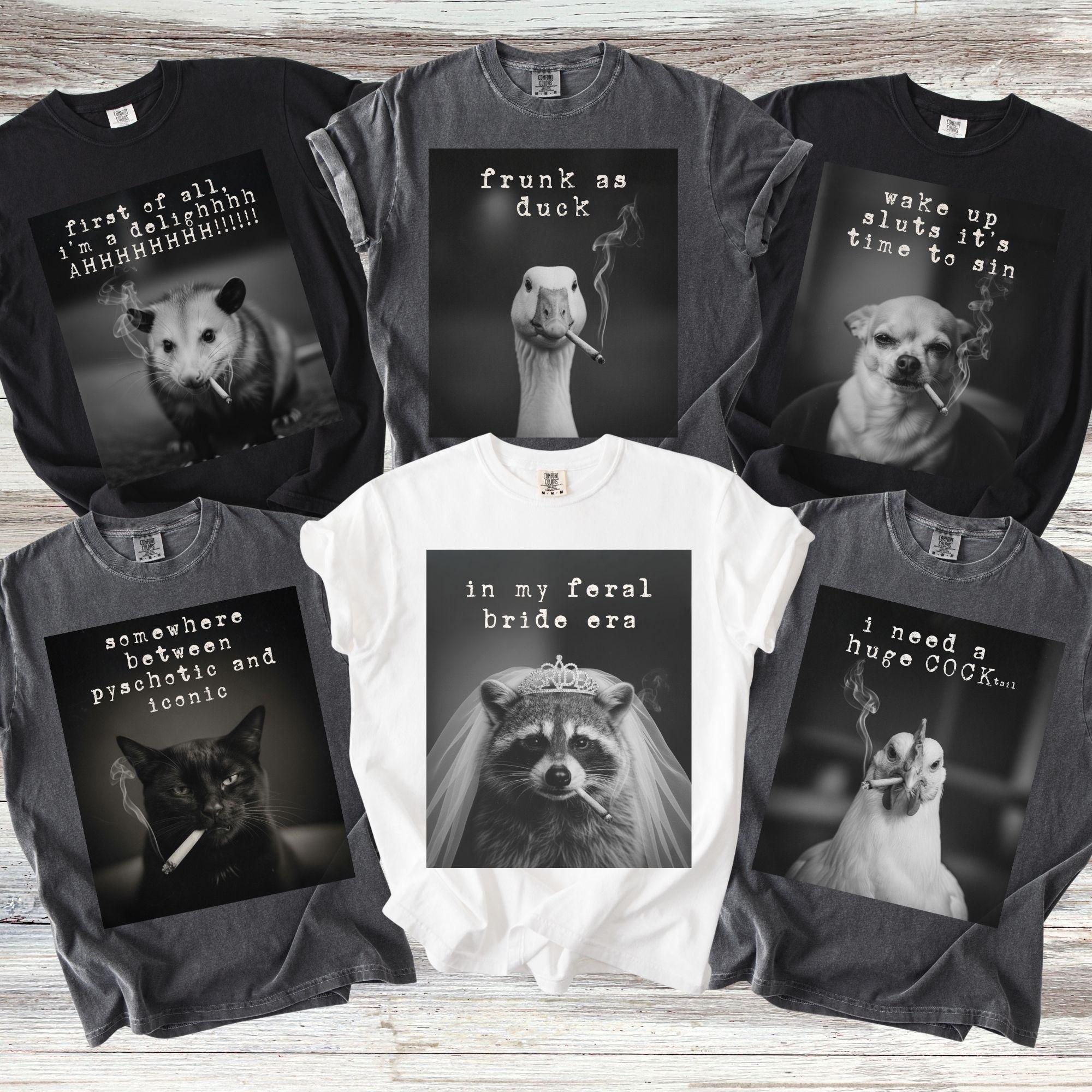 Custom Funny Sarcastic Bachelorette Party Comfort Colors Shirts, Matching Group Smoking Cat Animal Meme Girls Trip, Game Night Tee