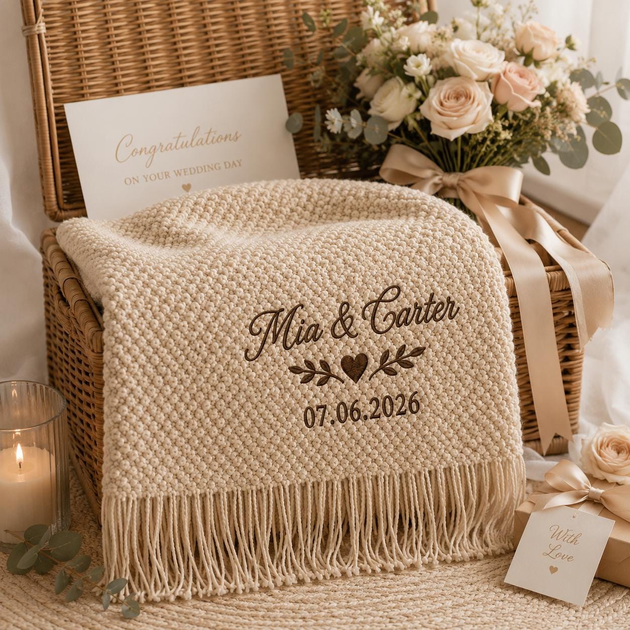 Personalized wedding throw blanket mockup 10