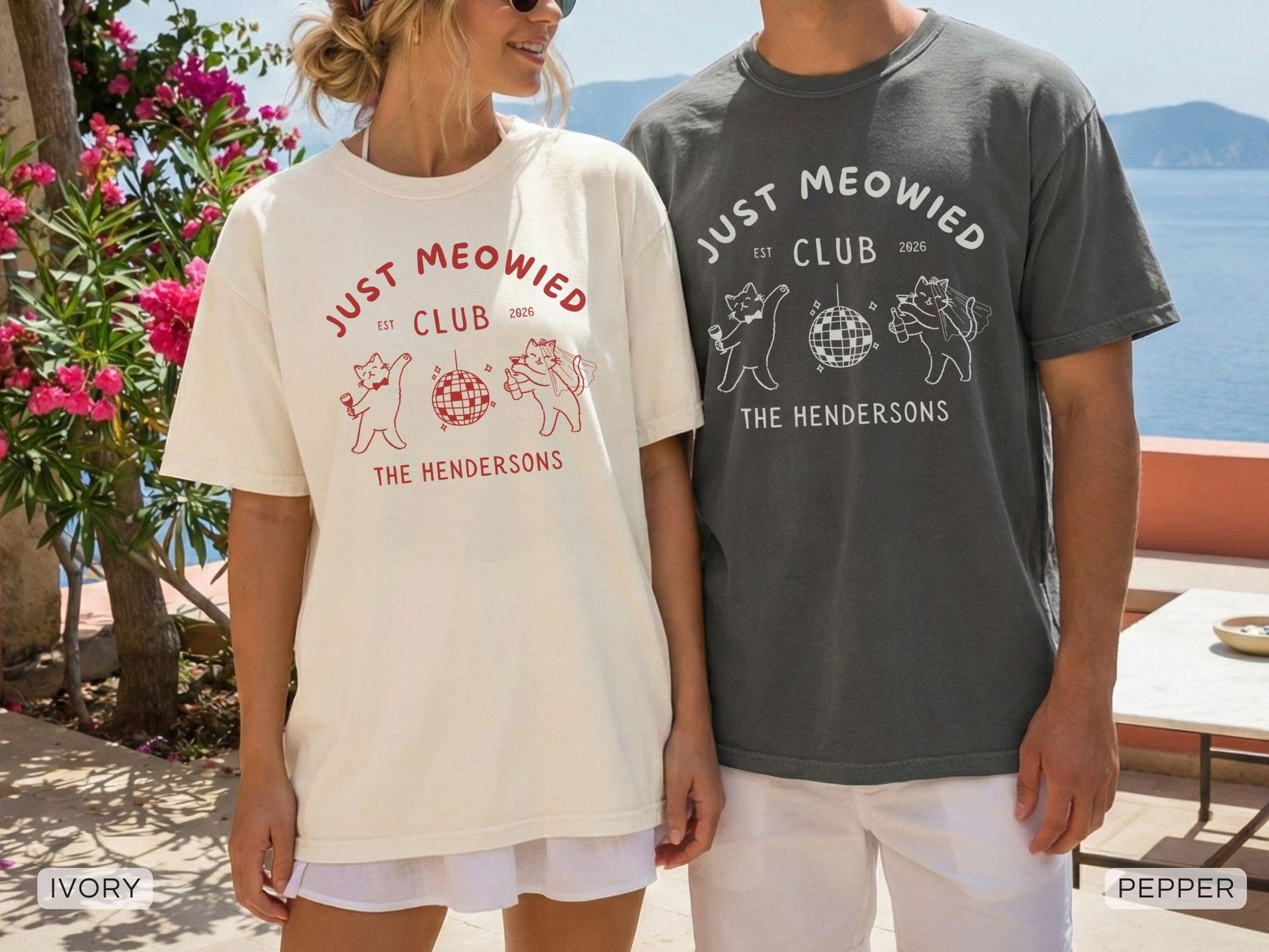 Personalized Just Meowied Club Shirt, Custom Cat Wedding Comfort Colors Tee image 8