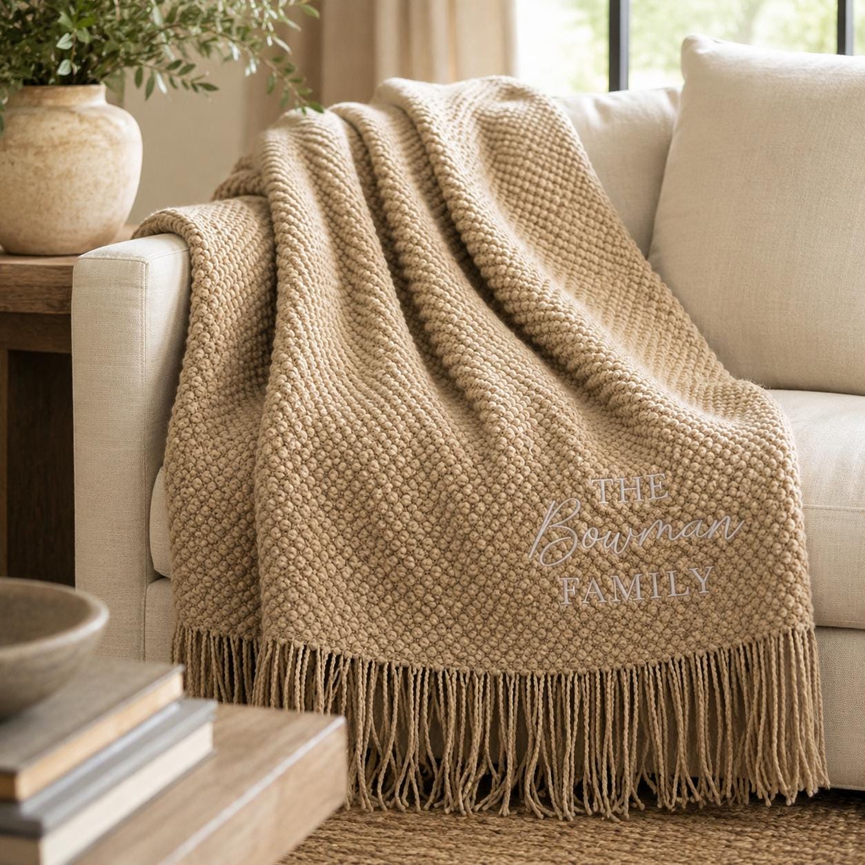 Personalized Knit Blanket, Custom Name & Date Throw, Cozy Gift for Couples, Friends & Family, Wedding, Newlywed or Anniversary Keepsake