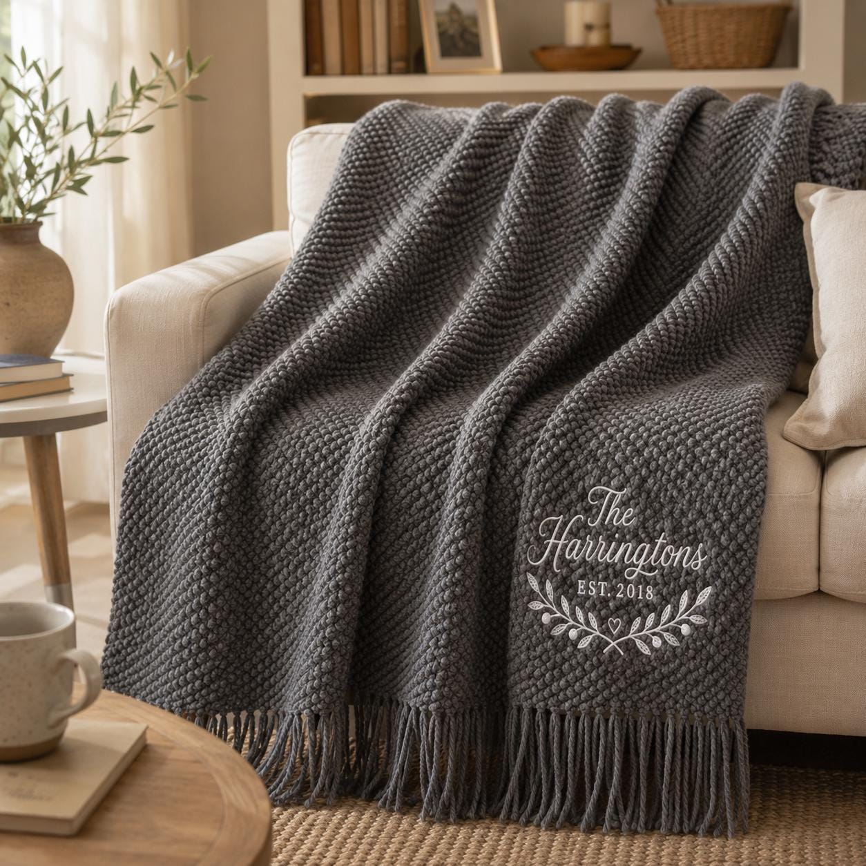 Personalized wedding throw blanket mockup 11