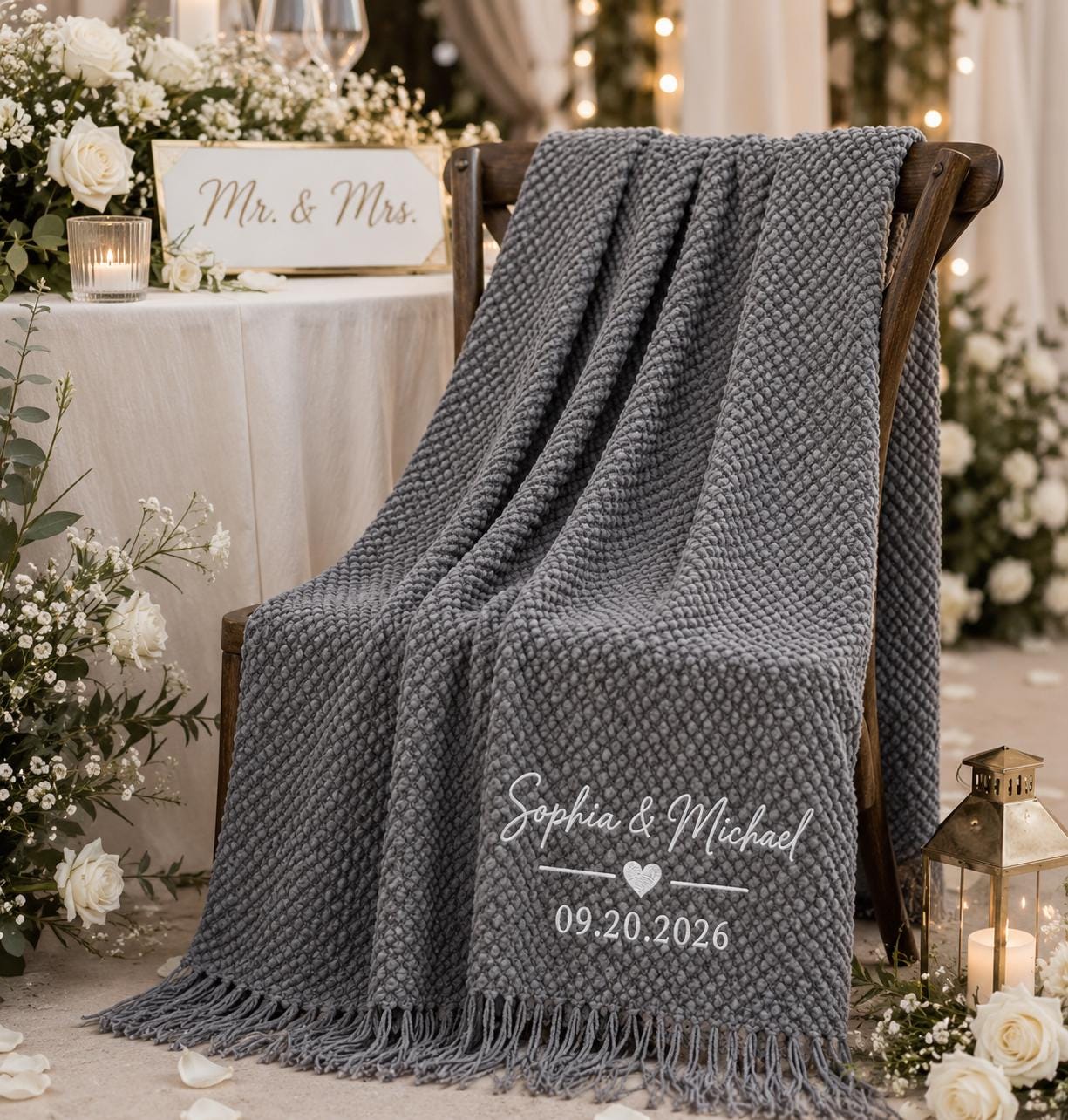 Personalized wedding throw blanket mockup 13