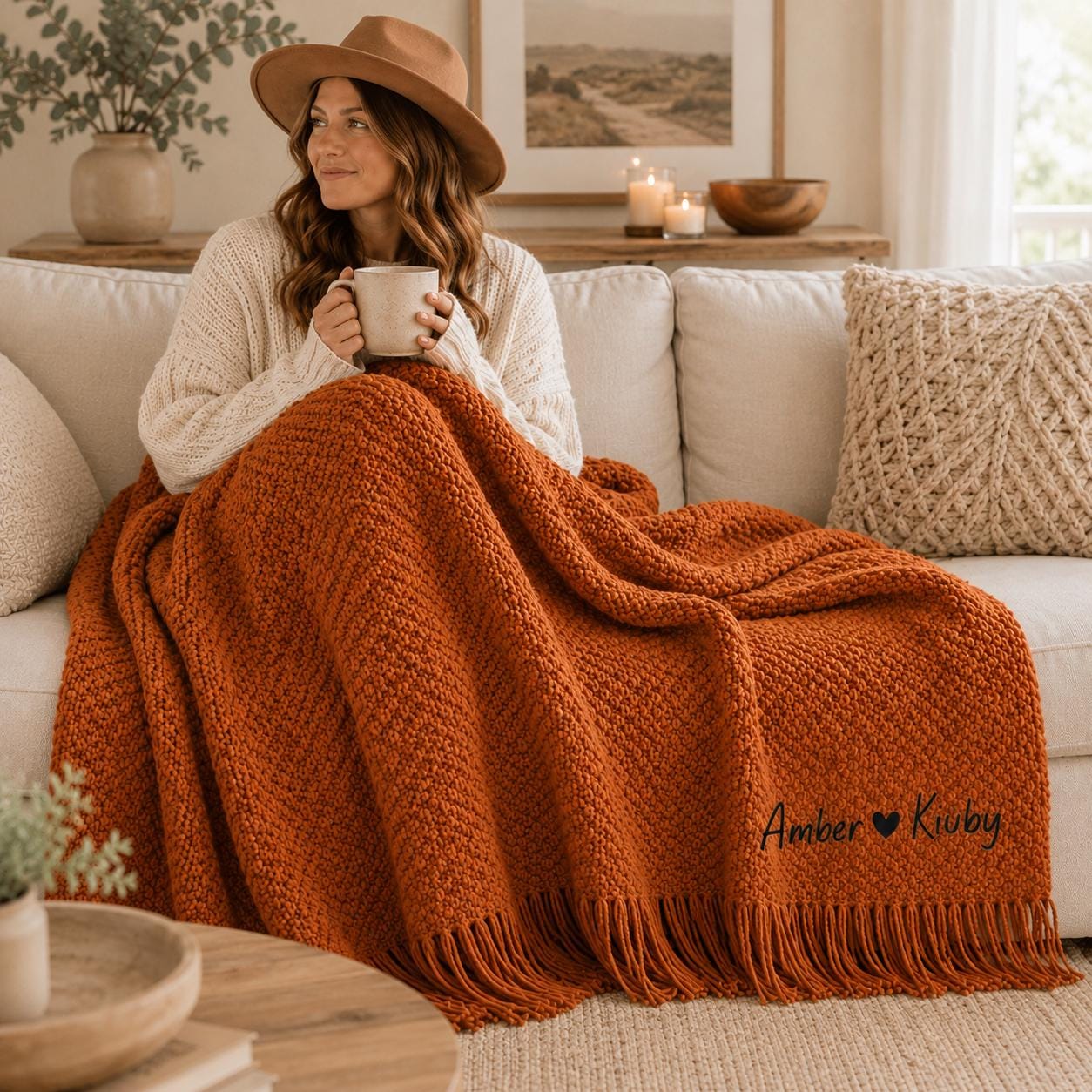 Personalized Wedding Knit Blanket, Custom Embroidered Throw Blanket with Names and Date, Anniversary Gift for Couple, Cozy Fringe Blanket