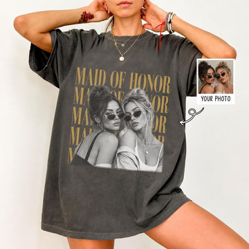 Custom Maid of Honor photo bridal party shirt mockup 1