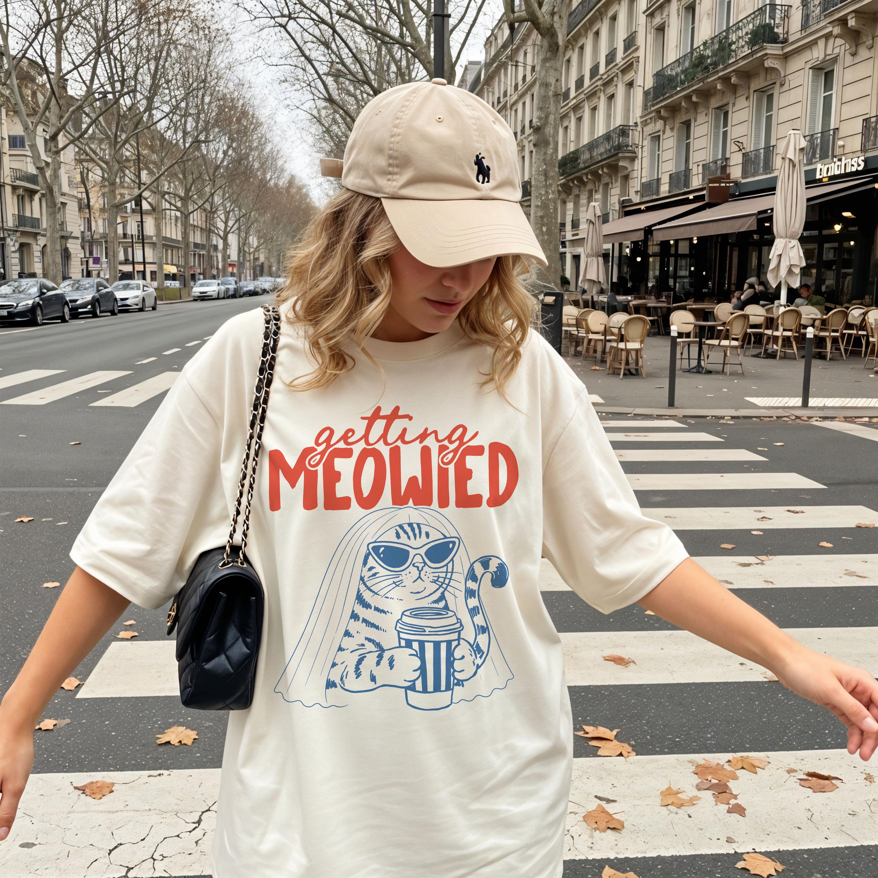 Getting Meowied funny cat bride wedding shirt mockup 1