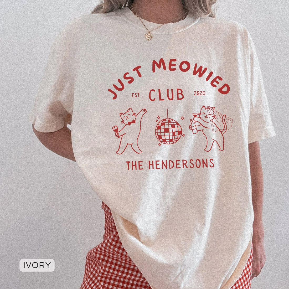 Personalized Just Meowied Club Shirt, Custom Cat Wedding Comfort Colors Tee image 1