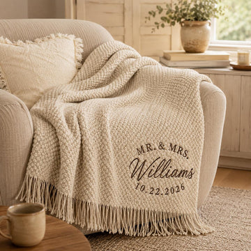 Personalized wedding throw blanket mockup 1