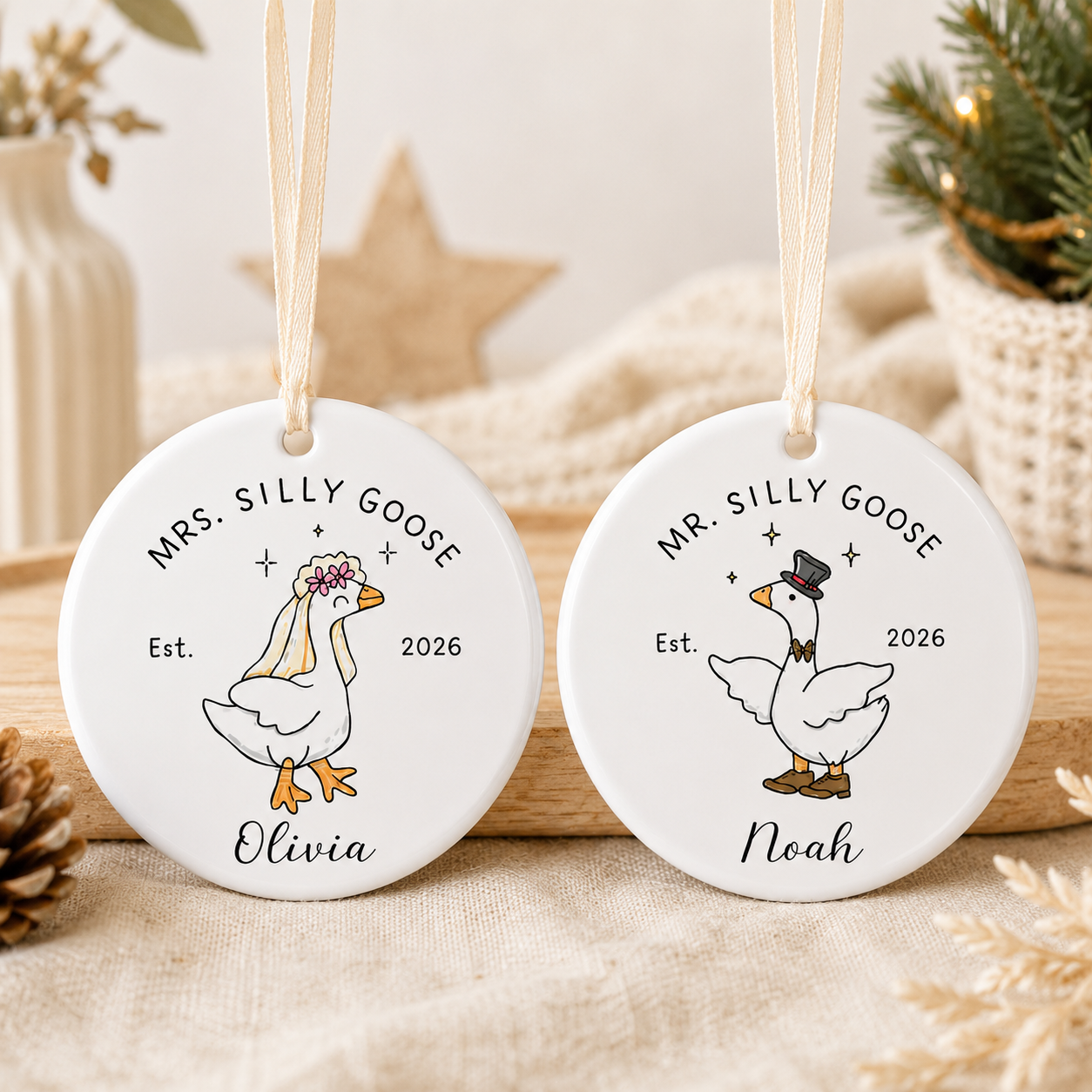 Personalized Mr and Mrs Silly Goose Mugs, Custom Couple Names Wedding Gift, Funny Newlywed Mug Set, Anniversary Gift