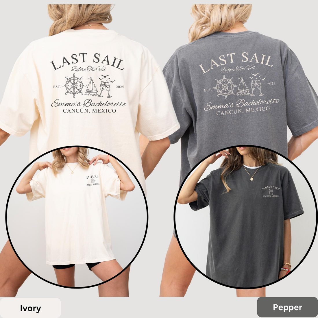 Comfort Colors Last Sail Before the Veil Custom Beach Bachelorette Party Shirts Coastal Summer Bridal Party Gift for Bride To be Bridesmaids