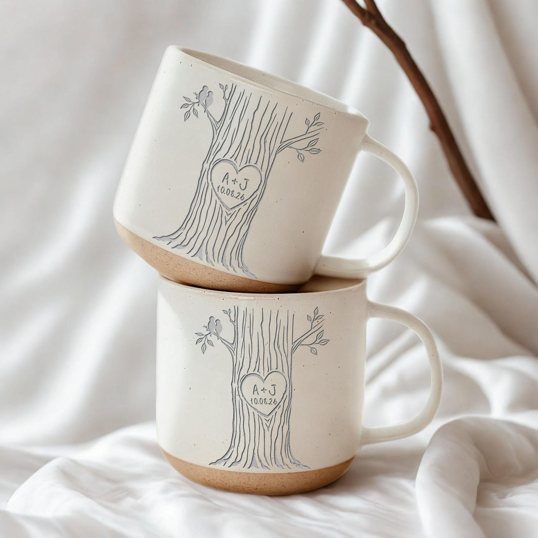 Personalized Couple Tree Mug, Custom Initials and Date Ceramic Coffee Cup image 1