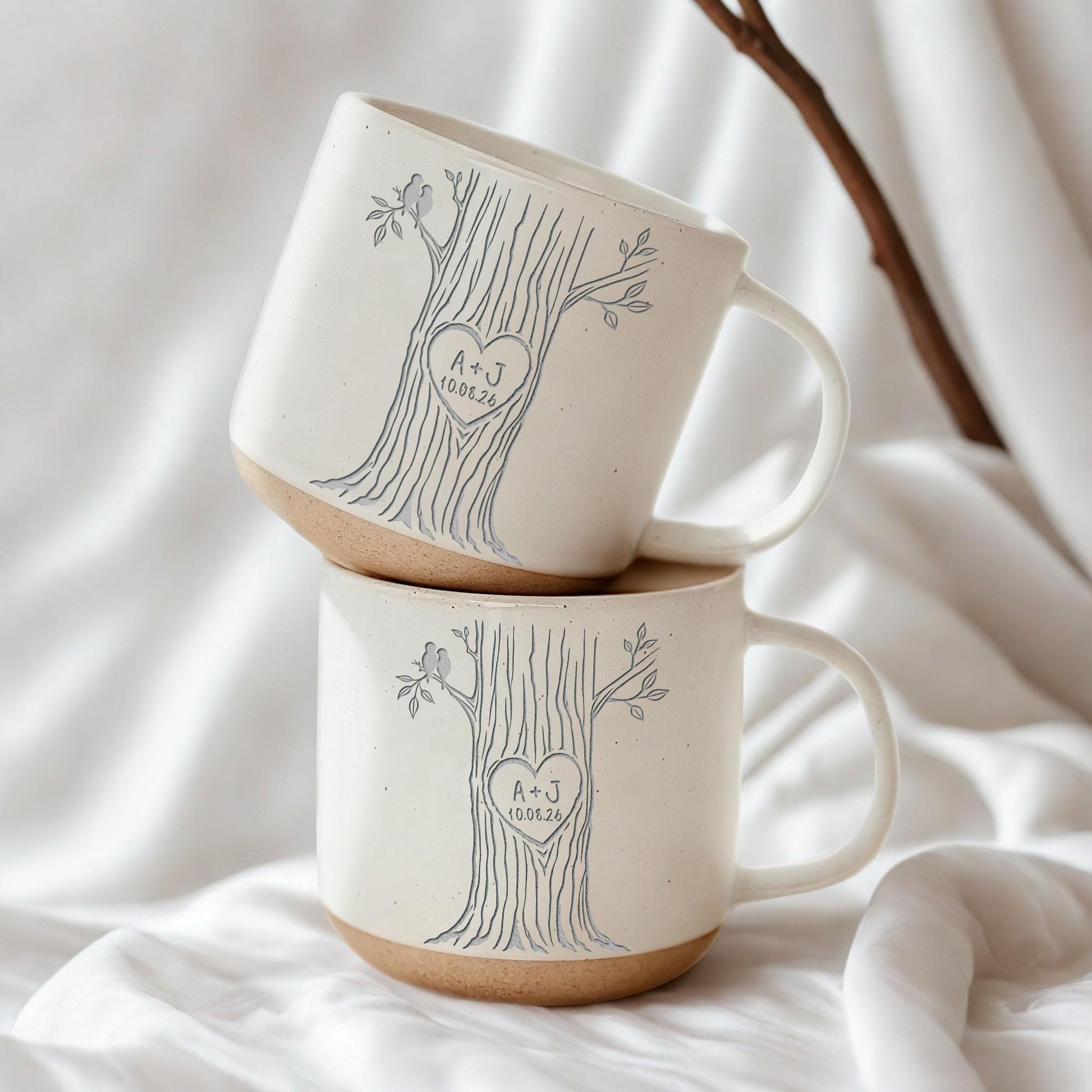 Personalized Couple Tree Mug, Custom Initials and Date Ceramic Coffee Cup image 2