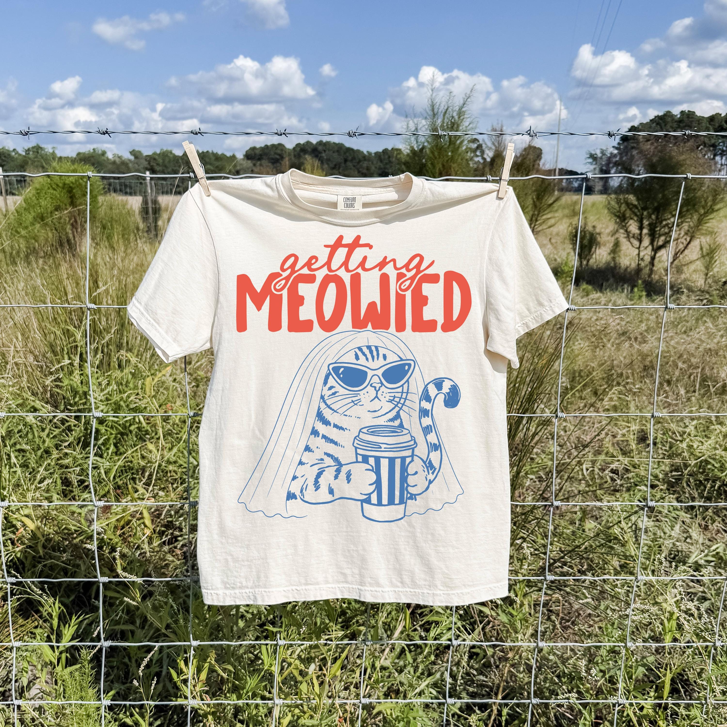 Getting Meowied funny cat bride wedding shirt mockup 2