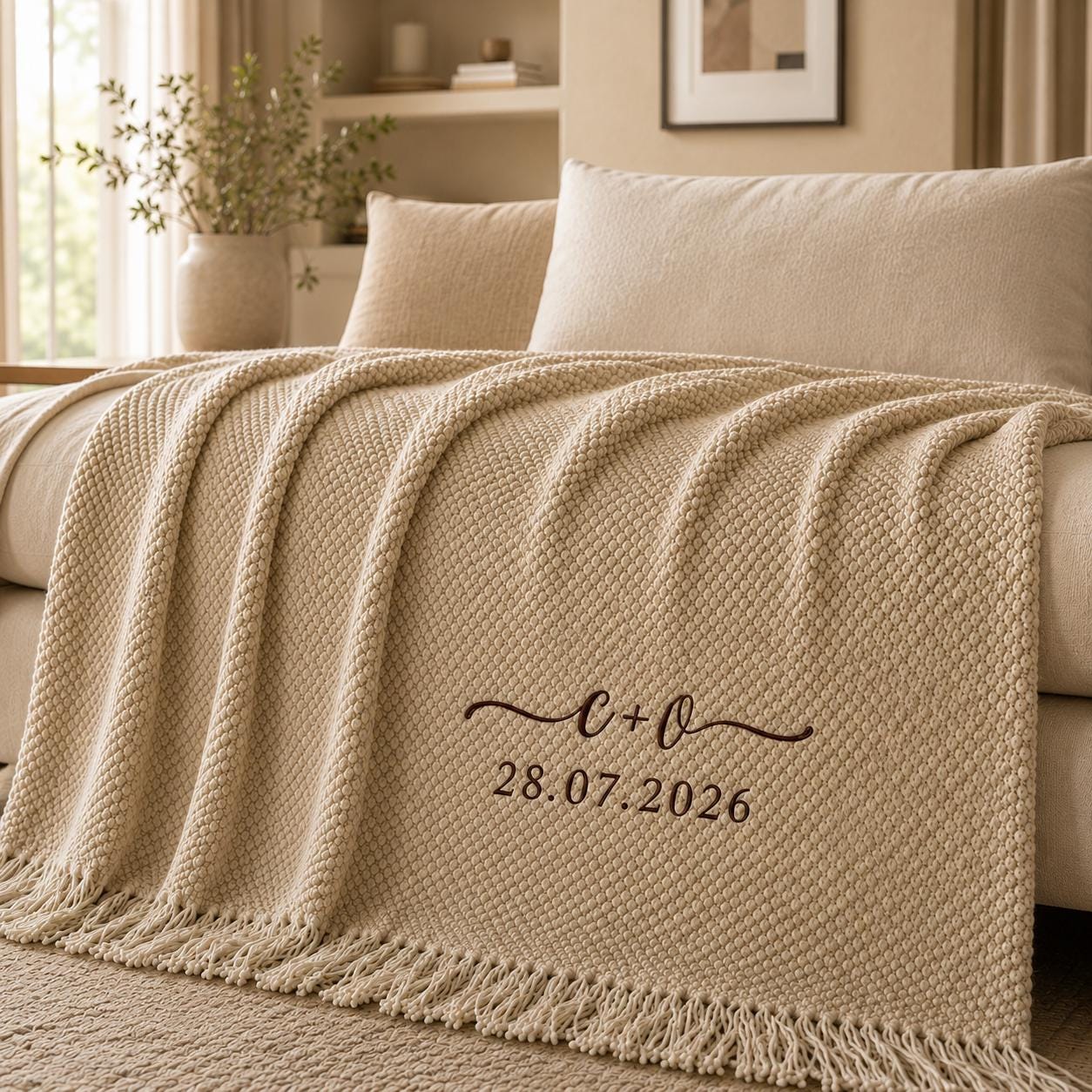 Personalized Knit Blanket, Custom Name & Date Throw, Cozy Gift for Couples, Friends & Family, Wedding, Newlywed or Anniversary Keepsake