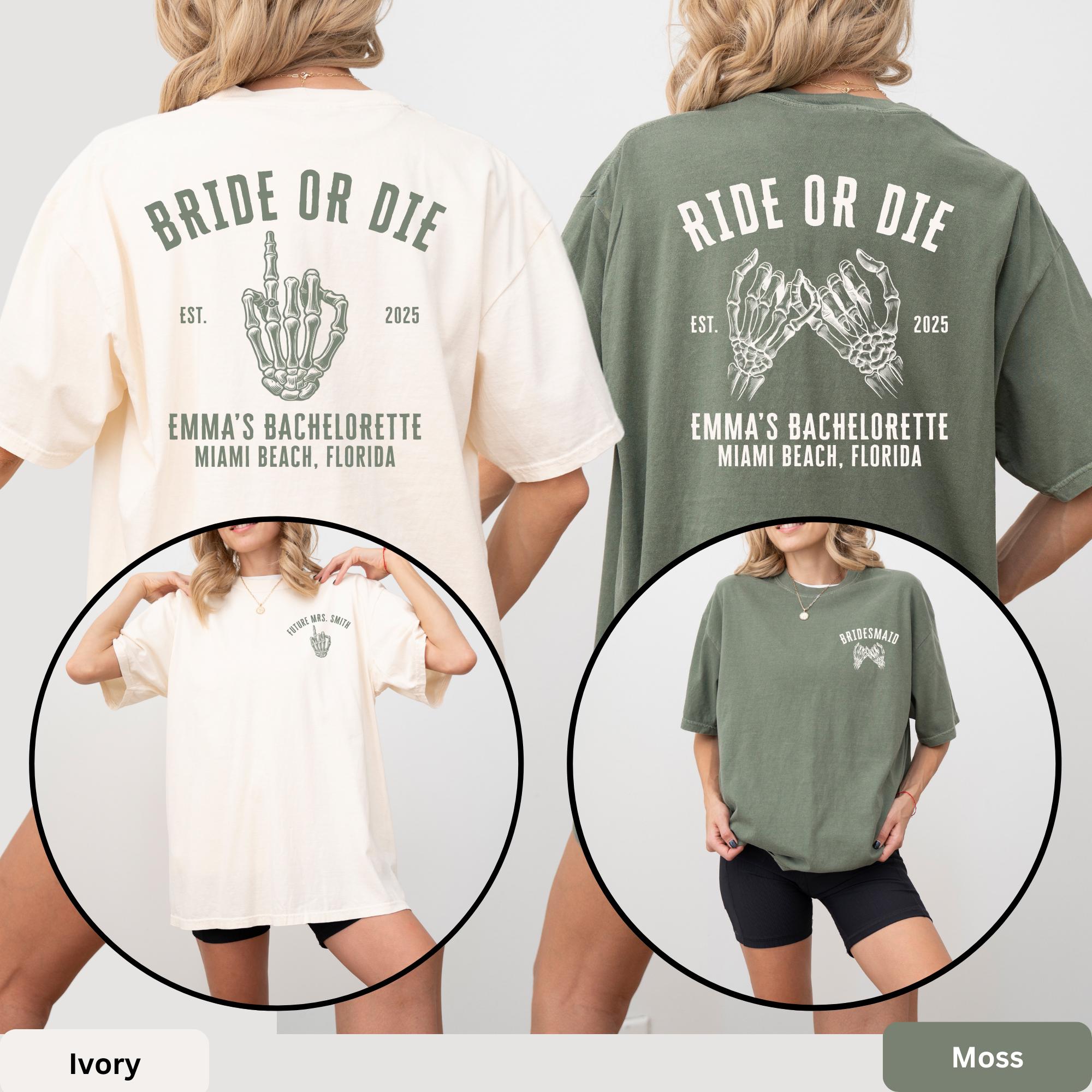 Comfort Colors Custom Bride or Die Shirt Til Death Gothic Halloween Bachelorette Party Spooky Bridal Shower Gift for Bride To Be Bridesmaid