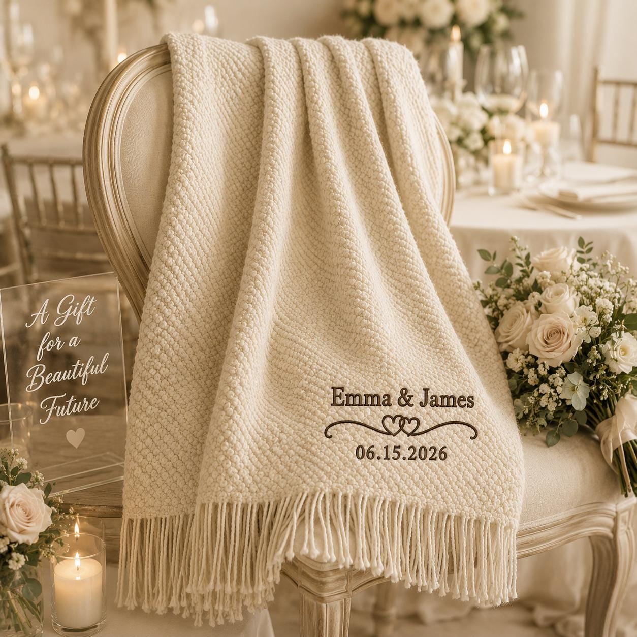 Personalized wedding throw blanket mockup 3