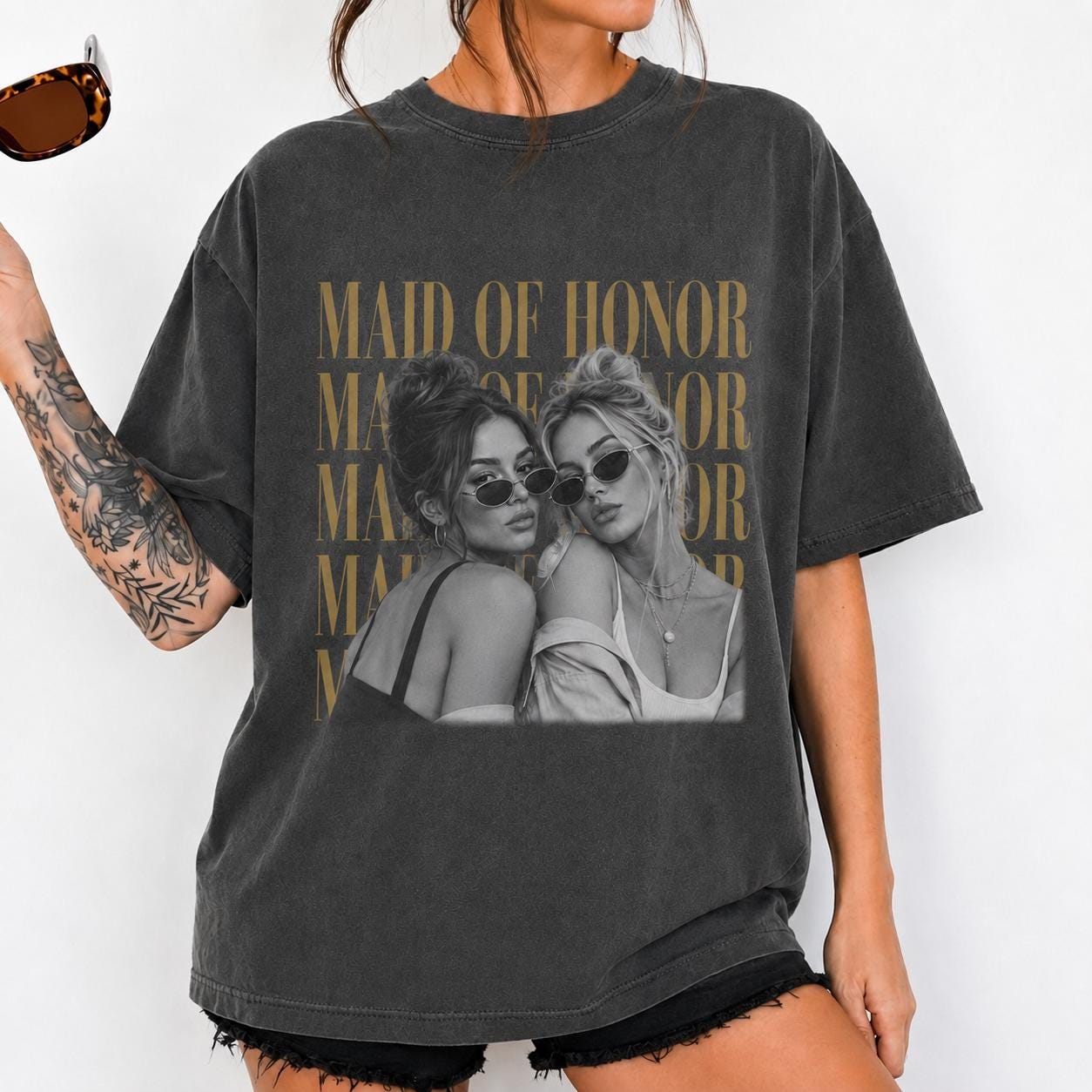 Custom Maid of Honor photo bridal party shirt mockup 3