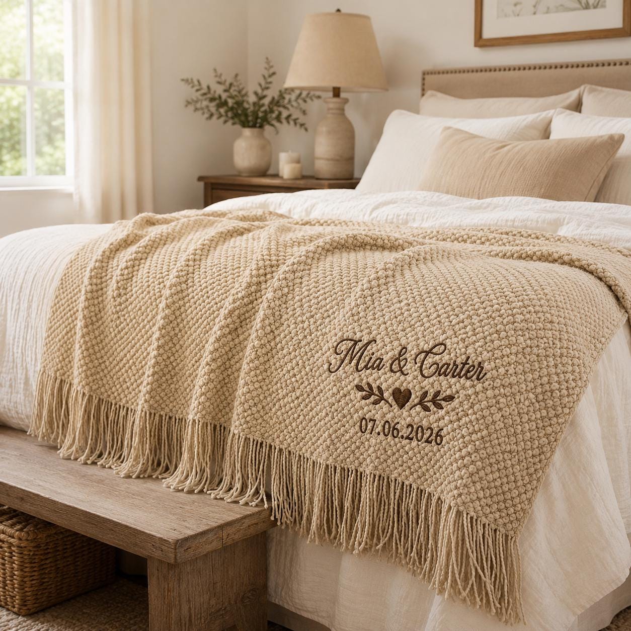 Personalized wedding throw blanket mockup 4