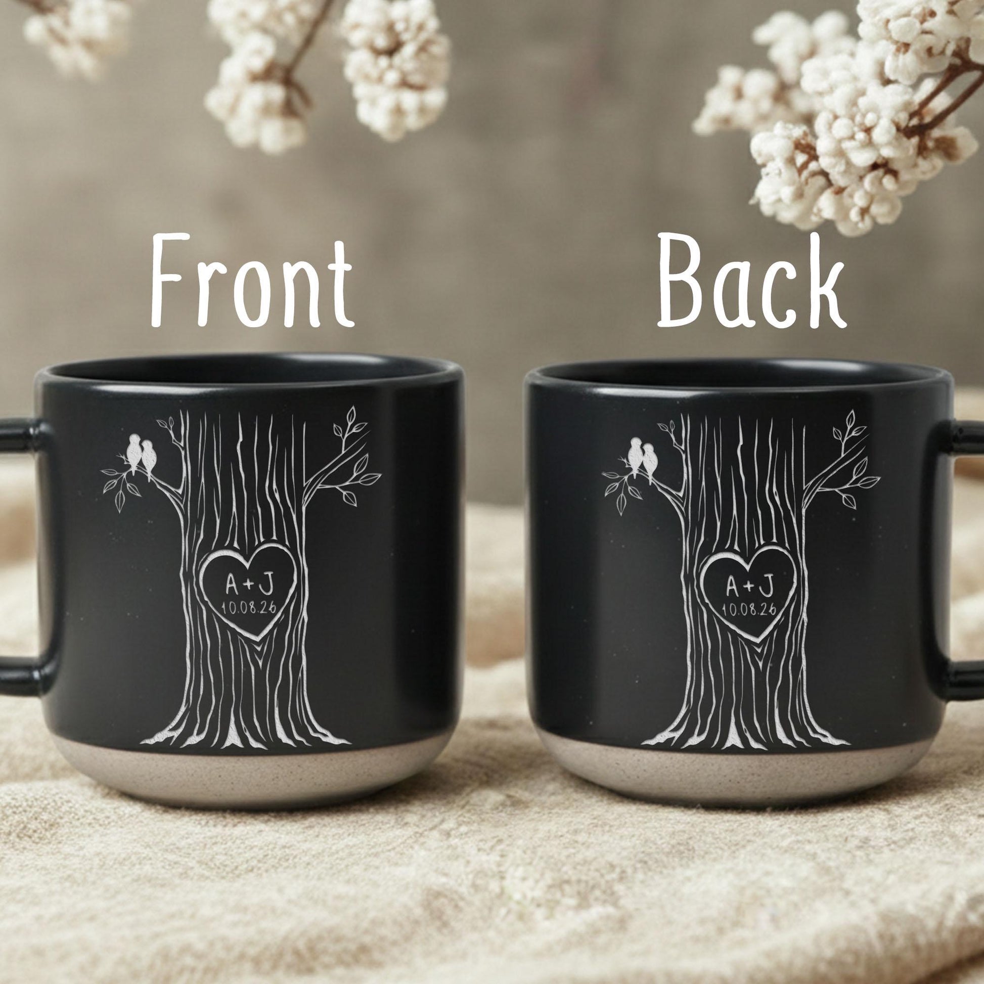 Personalized Couple Tree Mug, Custom Initials and Date Ceramic Coffee Cup image 4