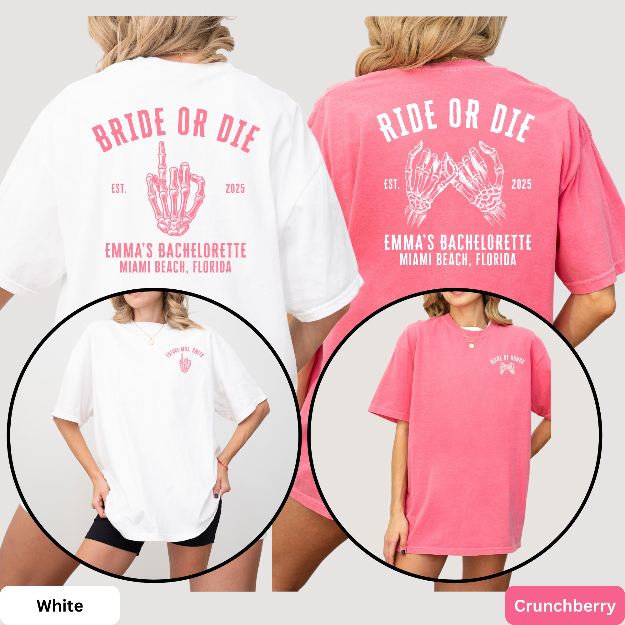Comfort Colors Custom Bride or Die Shirt Til Death Gothic Halloween Bachelorette Party Spooky Bridal Shower Gift for Bride To Be Bridesmaid