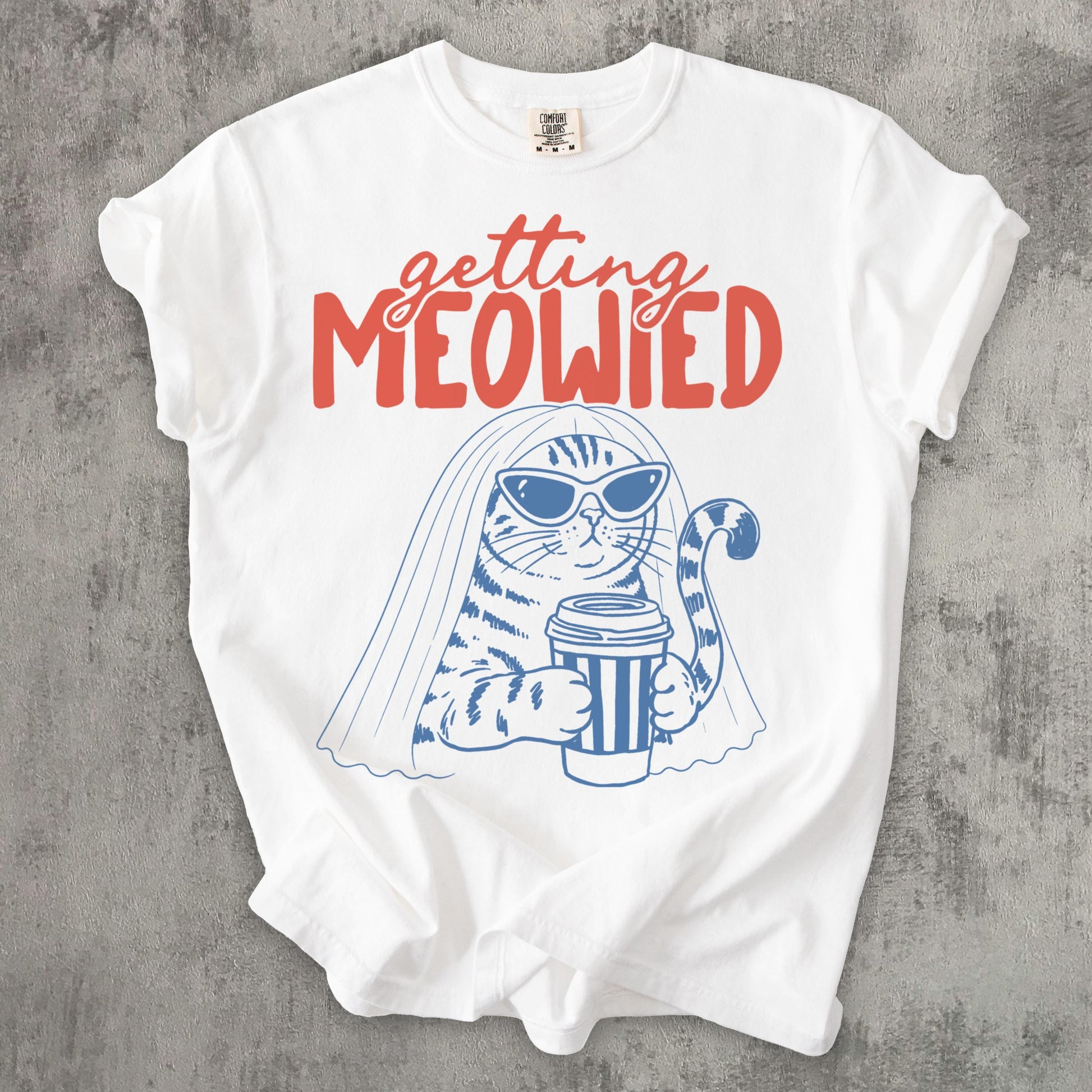 Getting Meowied funny cat bride wedding shirt mockup 4