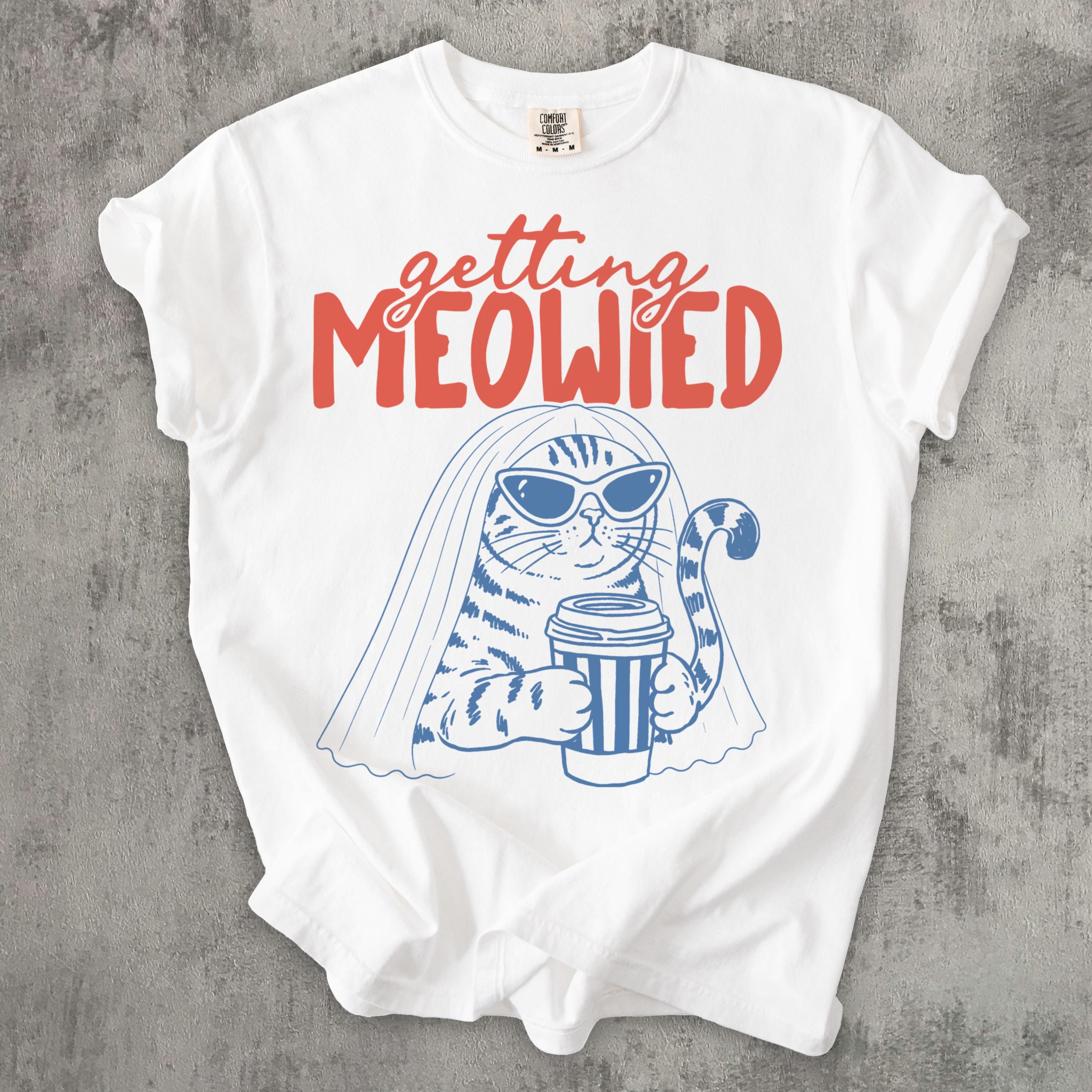 Getting Meowied funny cat bride wedding shirt mockup 4