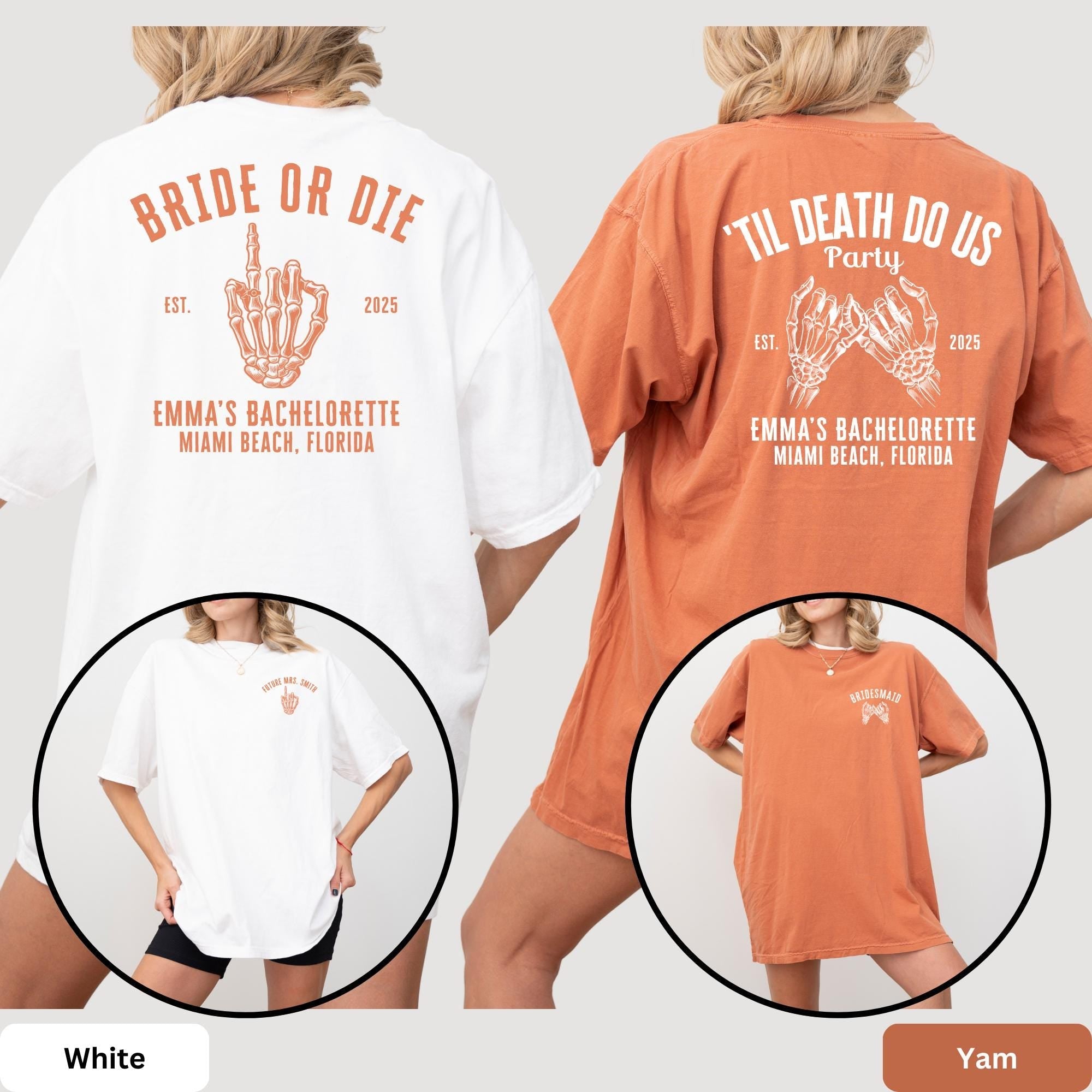 Comfort Colors Custom Bride or Die Shirt Til Death Gothic Halloween Bachelorette Party Spooky Bridal Shower Gift for Bride To Be Bridesmaid