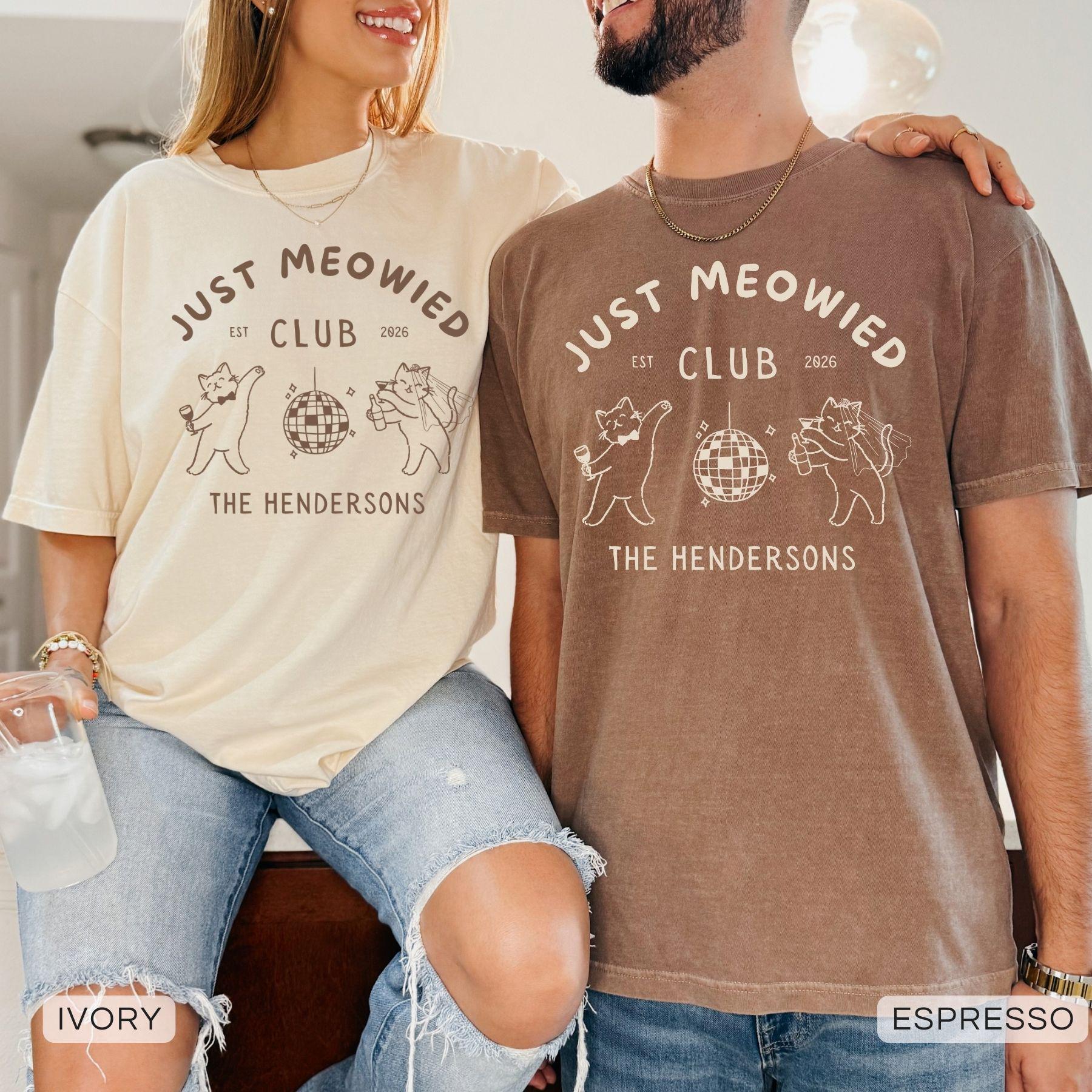 Personalized Just Meowied Club Shirt, Custom Cat Wedding Comfort Colors Tee image 3