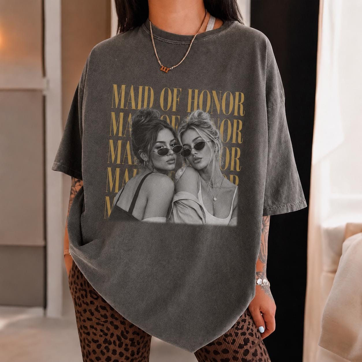 Custom Maid of Honor photo bridal party shirt mockup 6