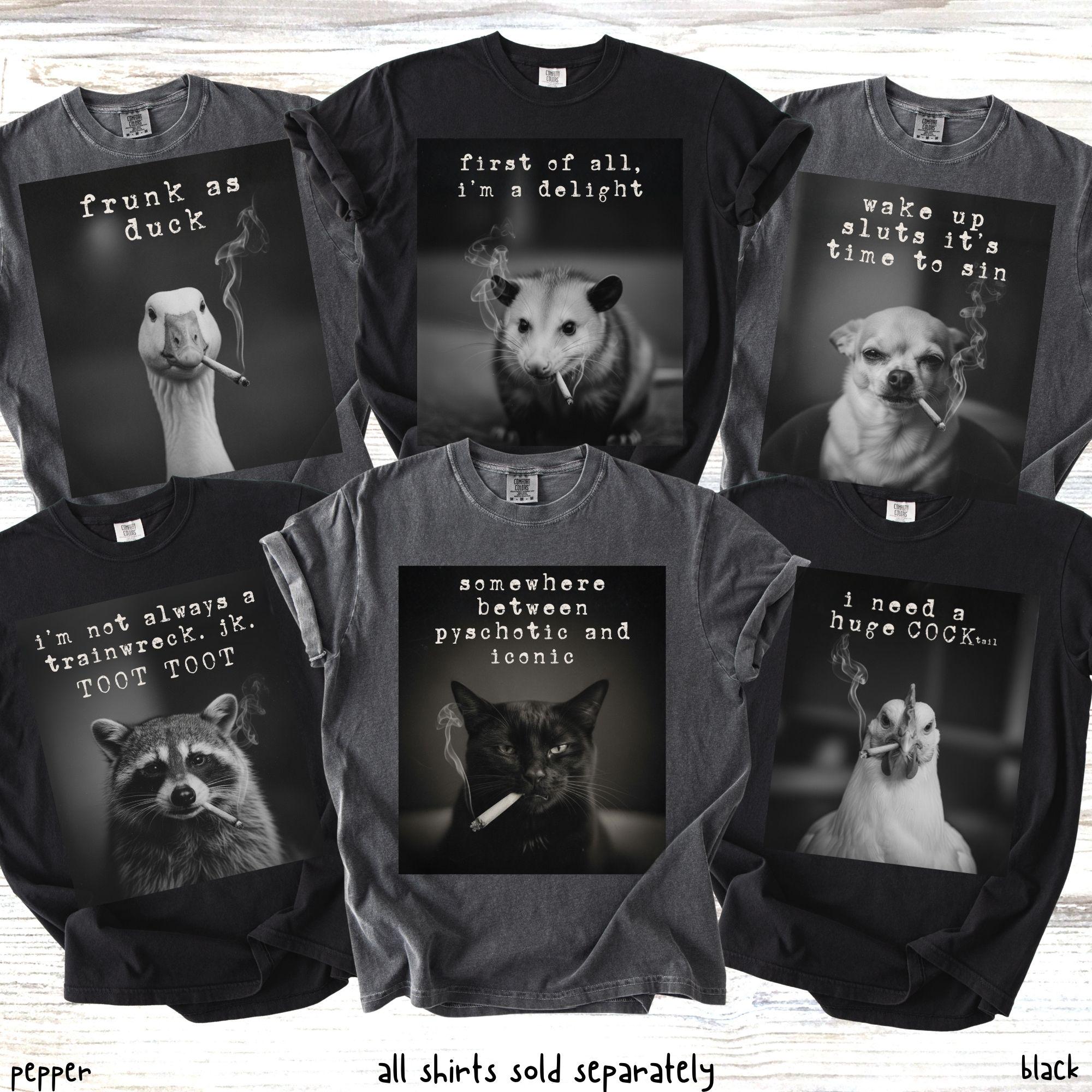 Custom Funny Sarcastic Bachelorette Party Comfort Colors Shirts, Matching Group Smoking Cat Animal Meme Girls Trip, Game Night Tee