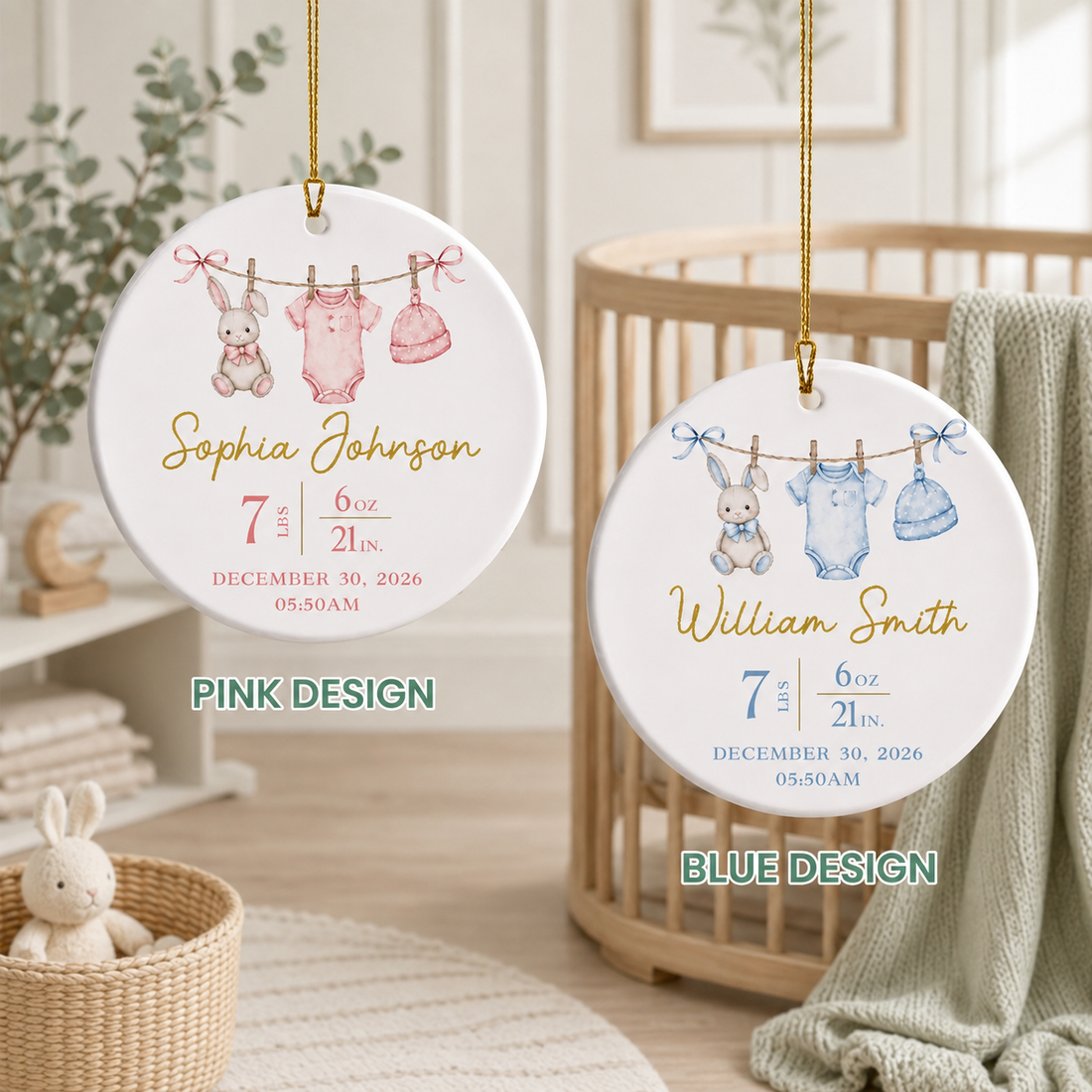 New Baby Ornament, Custom Baby Birth Stats Ornament, Baby First Christmas Keepsake, Birth Announcement Gift,Baby Shower Gift,New Parent Gift