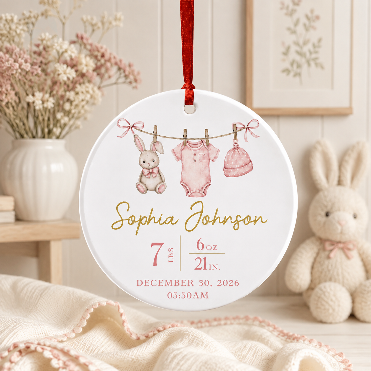 New Baby Ornament, Custom Baby Birth Stats Ornament, Baby First Christmas Keepsake, Birth Announcement Gift,Baby Shower Gift,New Parent Gift