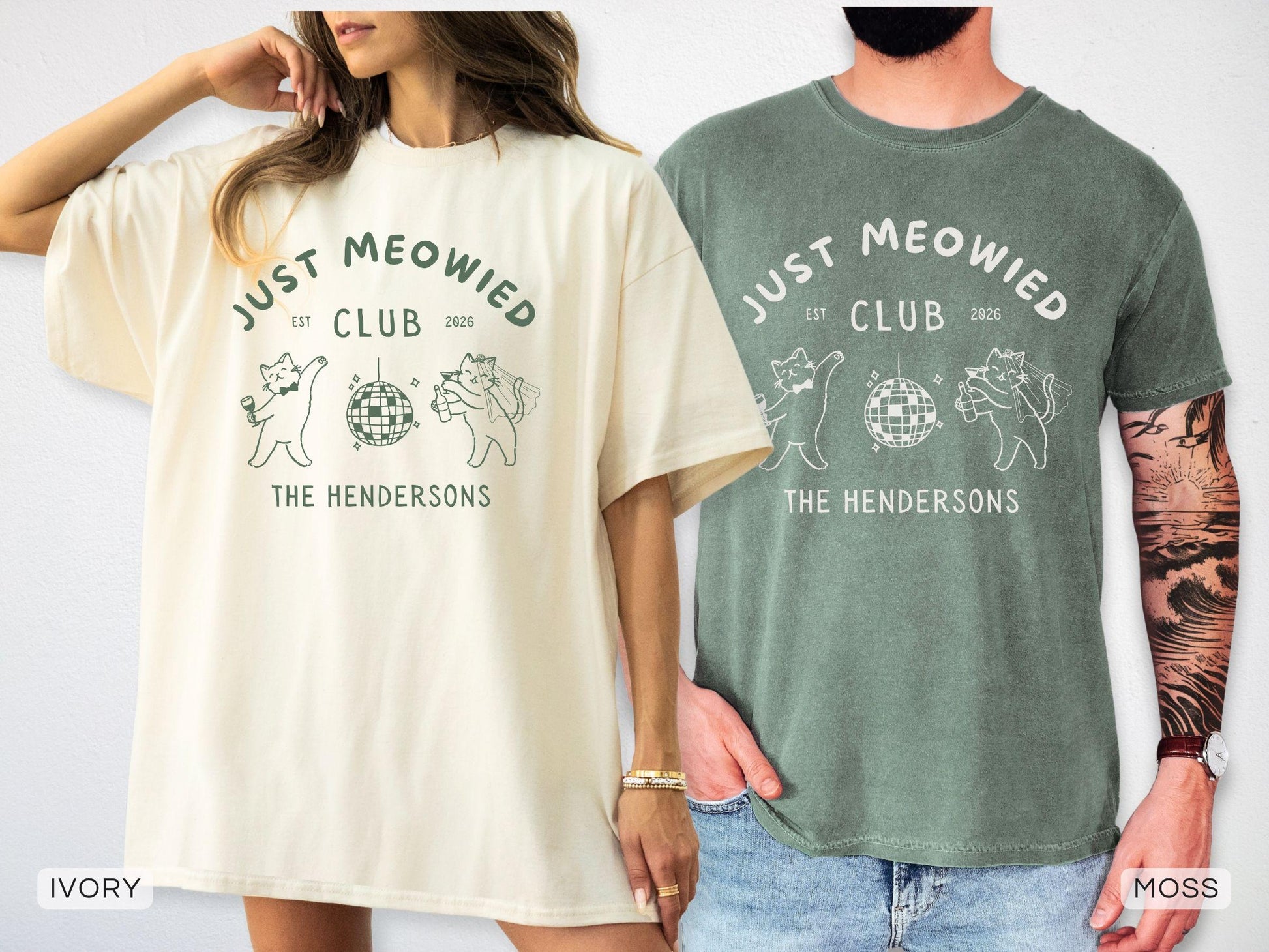 Personalized Just Meowied Club Shirt, Custom Cat Wedding Comfort Colors Tee image 4
