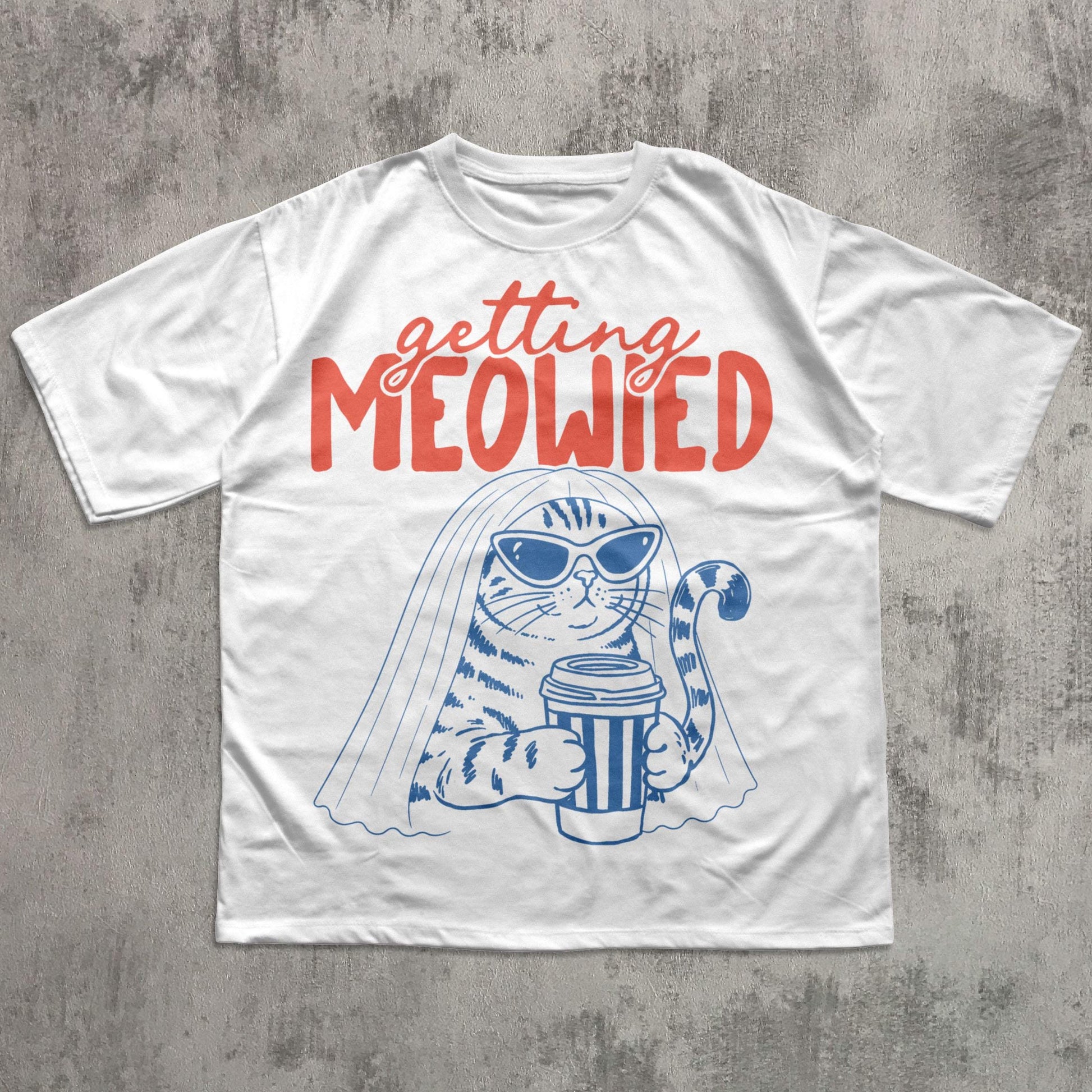 Getting Meowied funny cat bride wedding shirt mockup 8