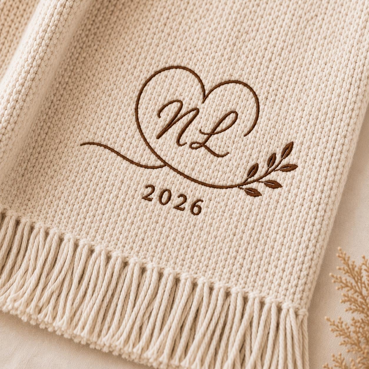 Personalized Wedding Knit Blanket, Custom Embroidered Throw Blanket with Names and Date, Anniversary Gift for Couple, Cozy Fringe Blanket