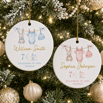 New Baby Ornament, Custom Baby Birth Stats Ornament, Baby First Christmas Keepsake, Birth Announcement Gift,Baby Shower Gift,New Parent Gift