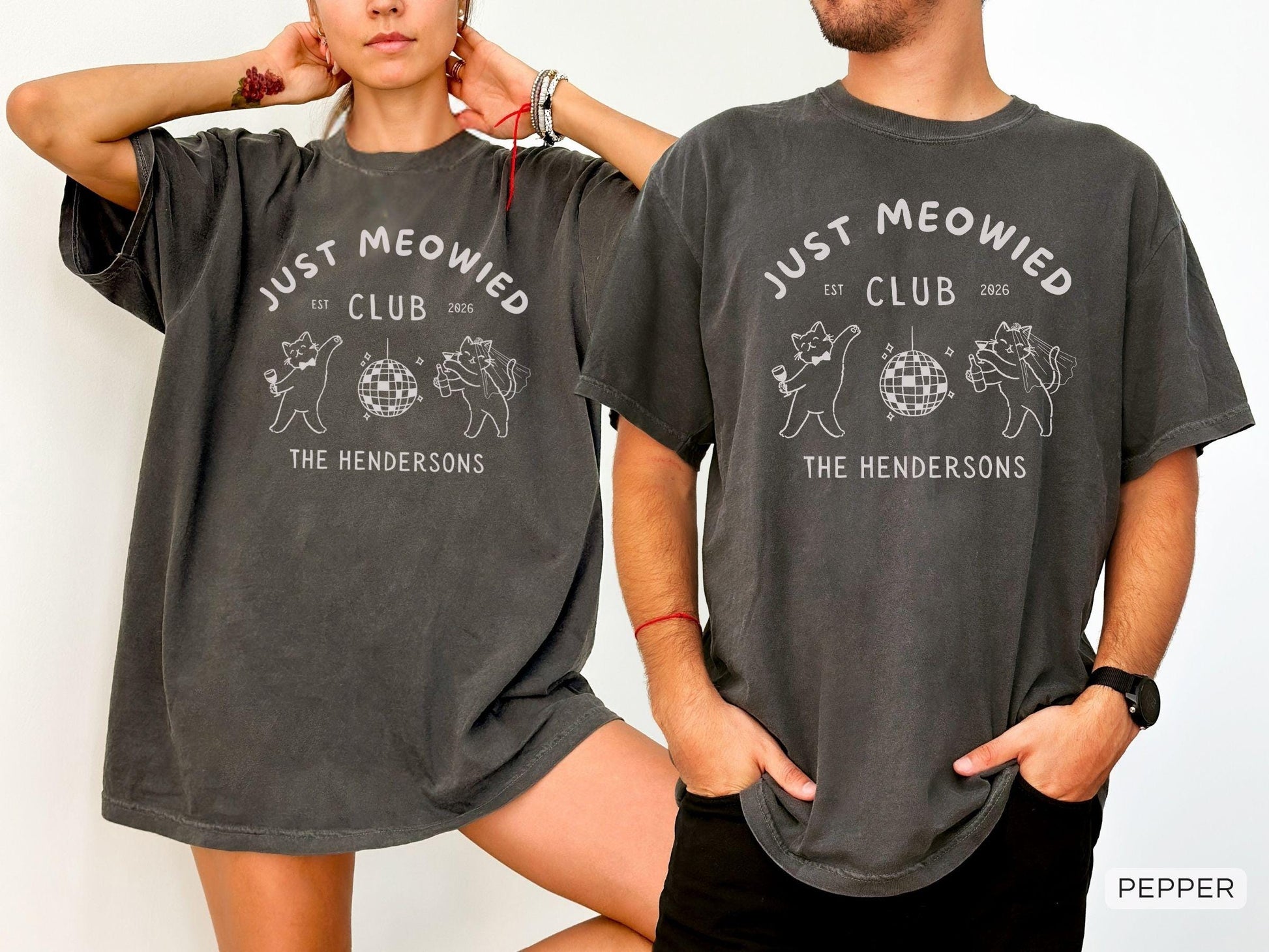 Personalized Just Meowied Club Shirt, Custom Cat Wedding Comfort Colors Tee image 6