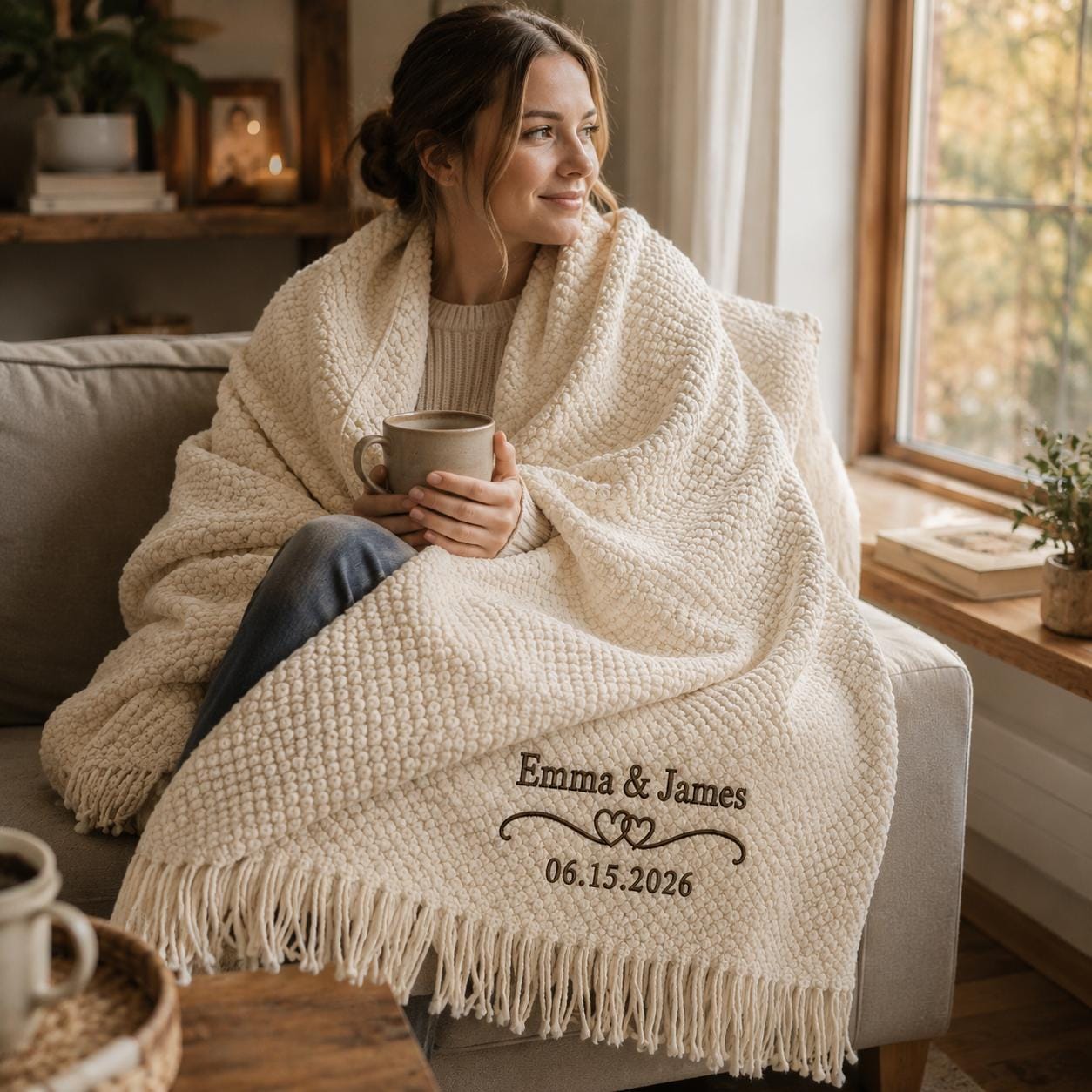 Personalized wedding throw blanket mockup 9
