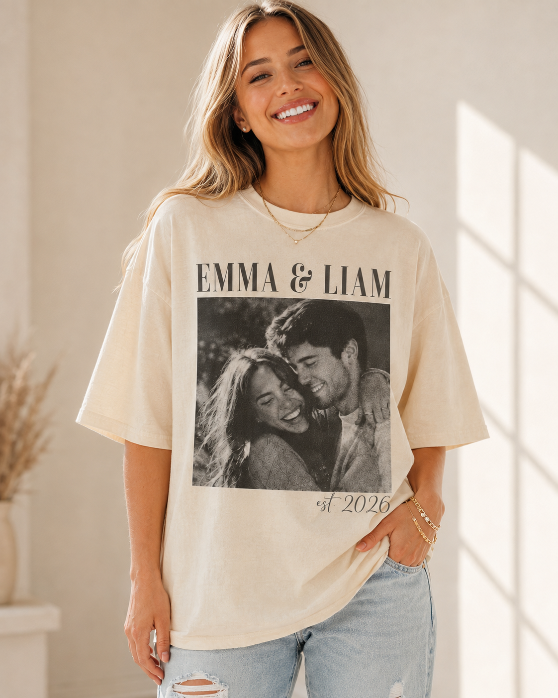 Personalized Couple Photo Shirt, Custom Names and Established Year Comfort Colors Tee image 1