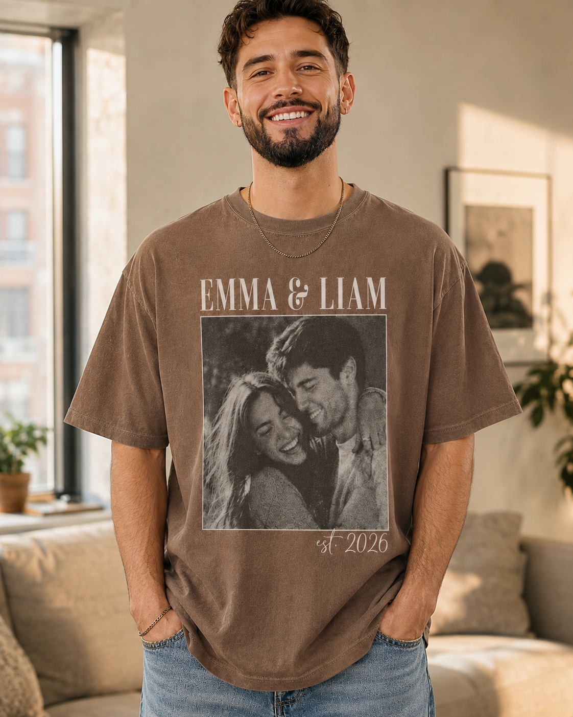 Personalized Couple Photo Shirt, Custom Names and Established Year Comfort Colors Tee image 2