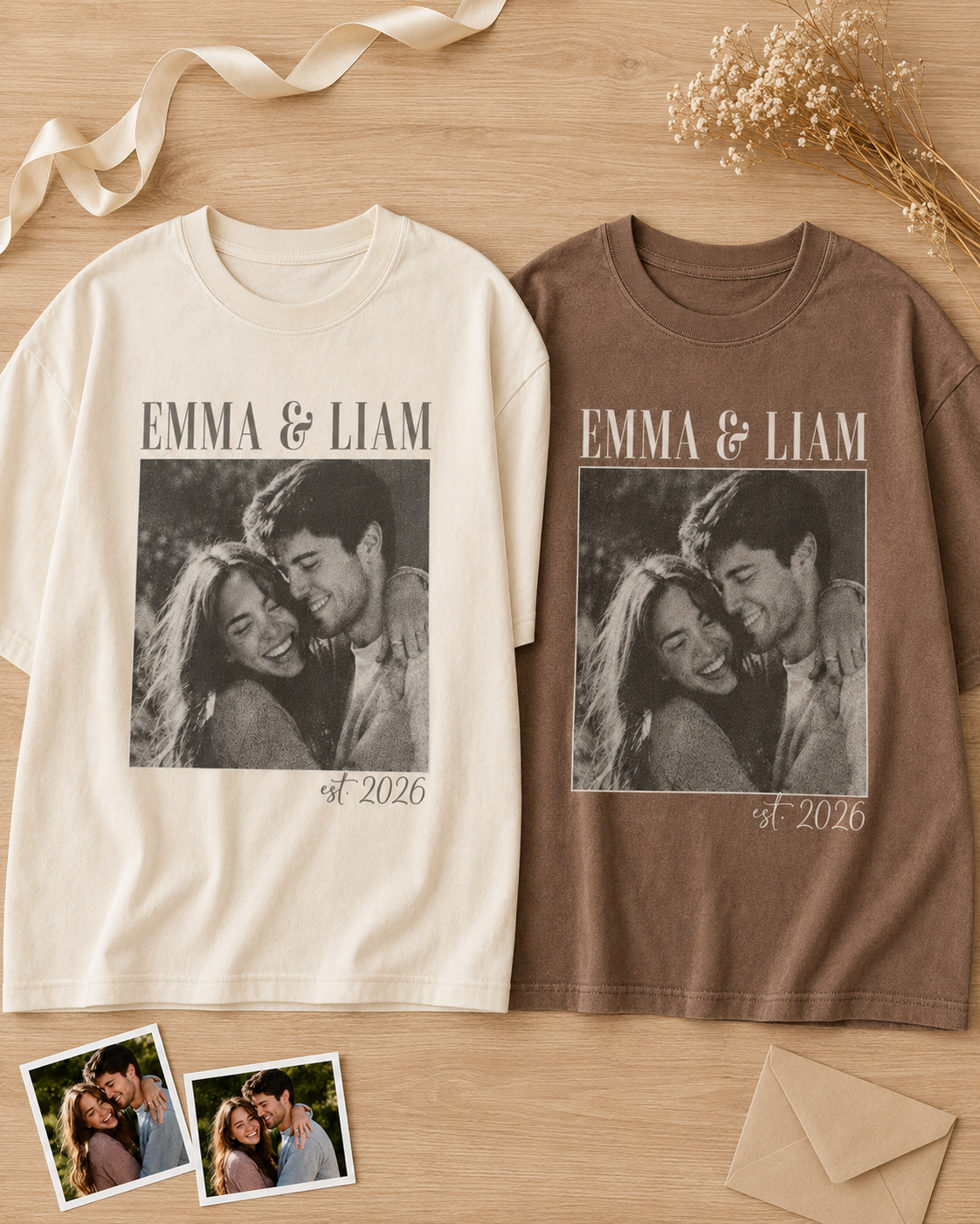 Personalized Couple Photo Shirt, Custom Names and Established Year Comfort Colors Tee image 3