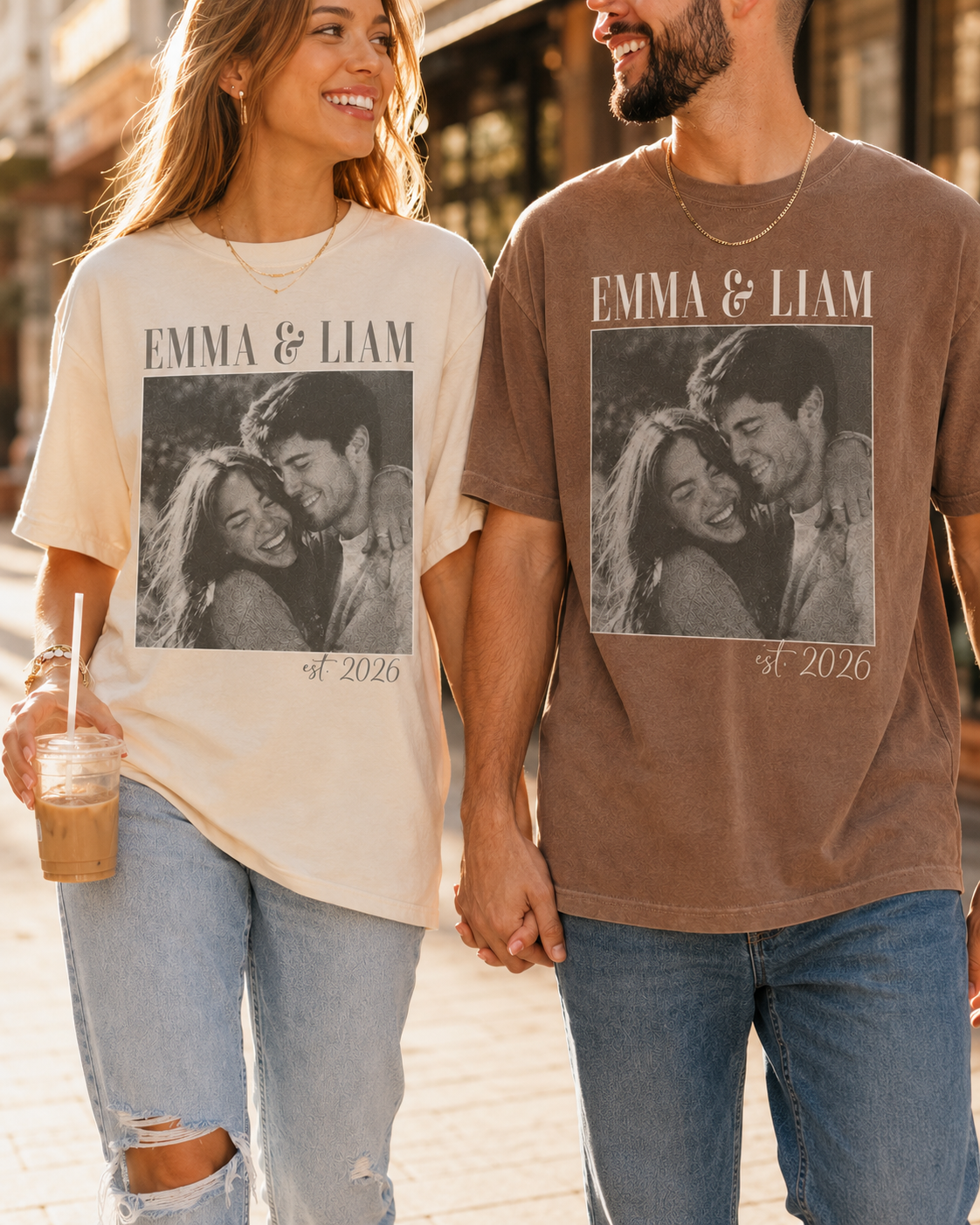 Personalized Couple Photo Shirt, Custom Names and Established Year Comfort Colors Tee image 4