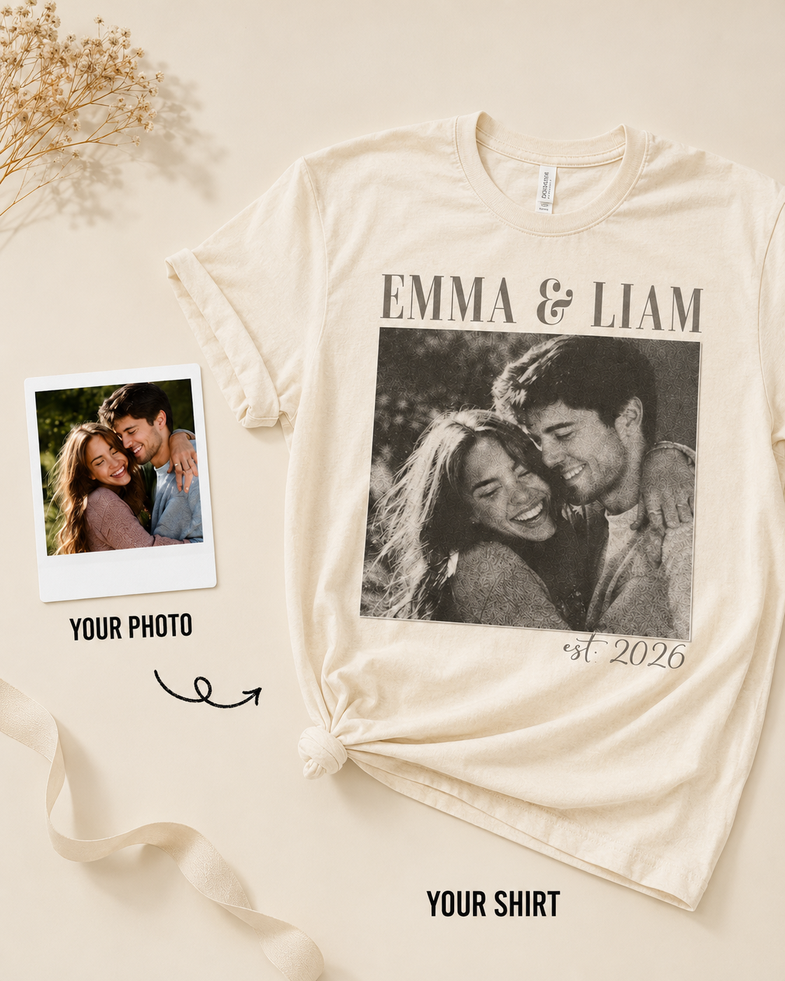 Personalized Couple Photo Shirt, Custom Names and Established Year Comfort Colors Tee image 8