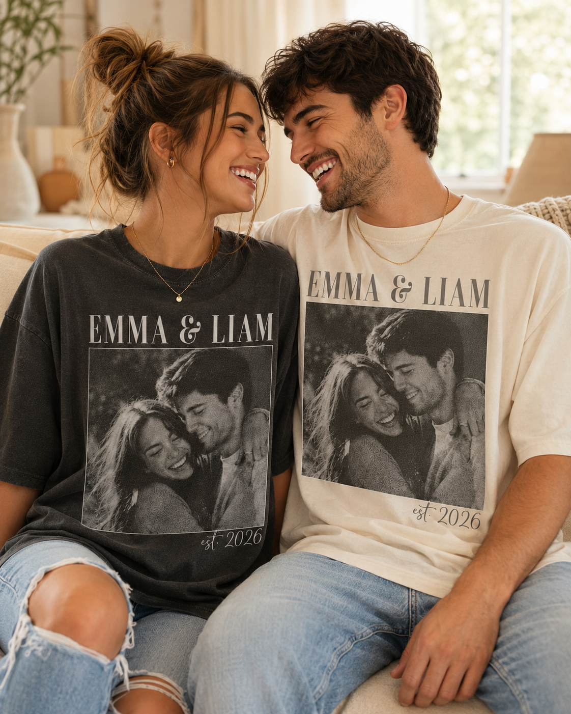 Personalized Couple Photo Shirt, Custom Names and Established Year Comfort Colors Tee image 9