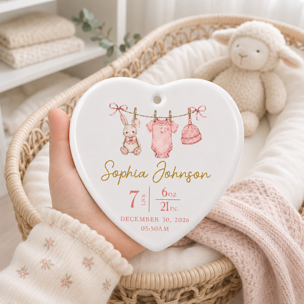 New Baby Ornament, Custom Baby Birth Stats Ornament, Baby First Christmas Keepsake, Birth Announcement Gift,Baby Shower Gift,New Parent Gift