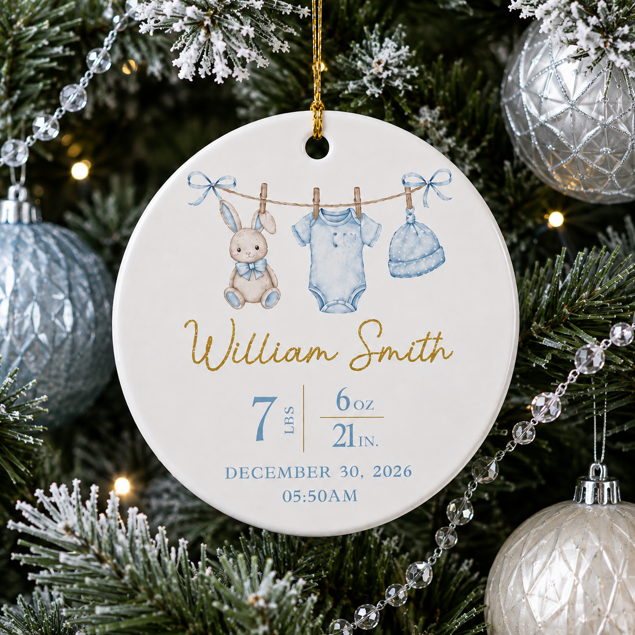 New Baby Ornament, Custom Baby Birth Stats Ornament, Baby First Christmas Keepsake, Birth Announcement Gift,Baby Shower Gift,New Parent Gift