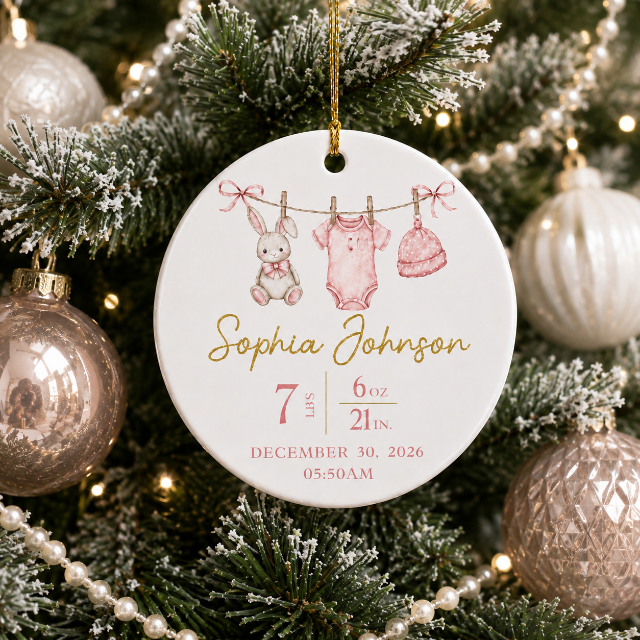 New Baby Ornament, Custom Baby Birth Stats Ornament, Baby First Christmas Keepsake, Birth Announcement Gift,Baby Shower Gift,New Parent Gift