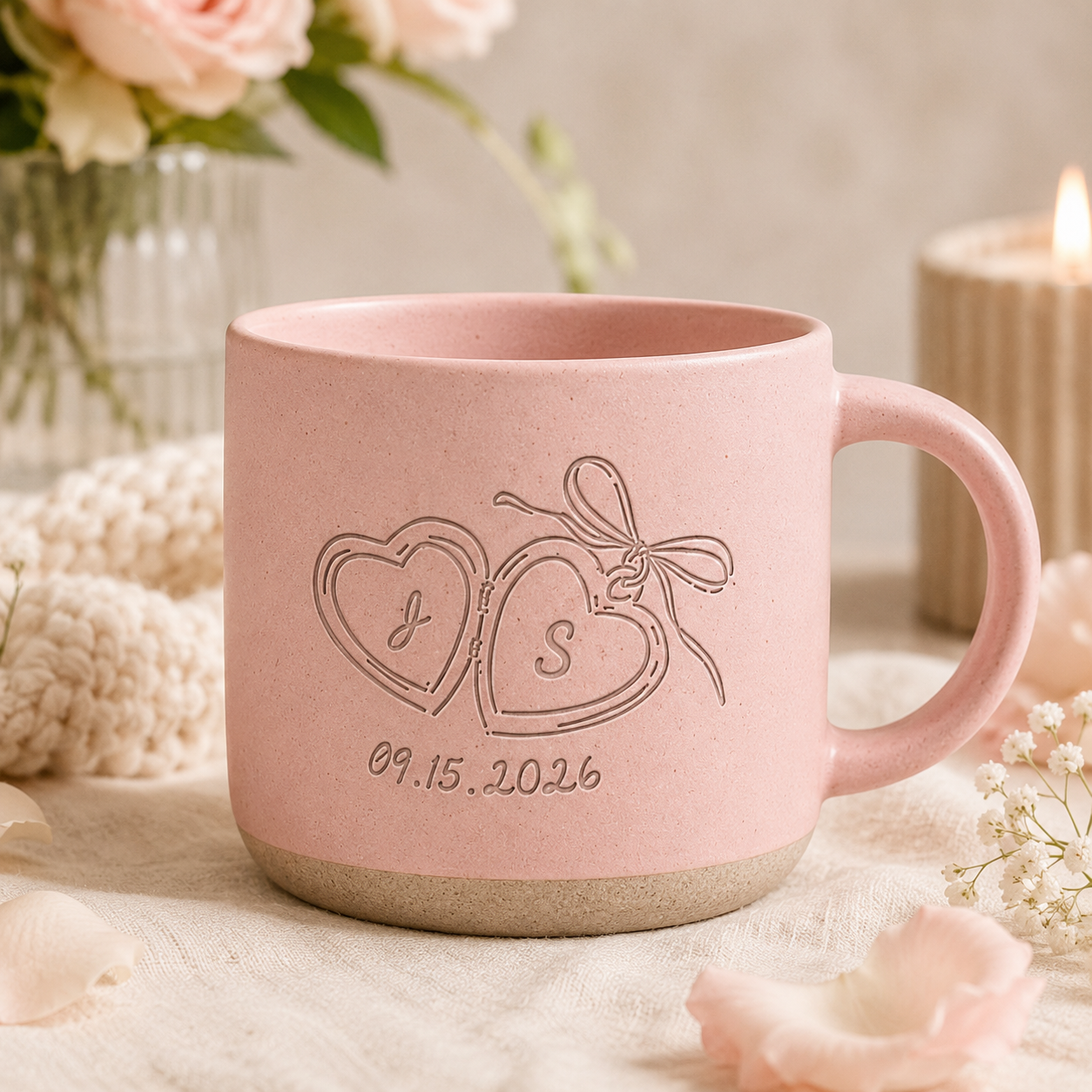 Personalized Couple Pottery Mug, Printed or Engraved Initials Heart Mug, Anniversary Gift, Wedding Gift for Couple, Romantic Keepsake