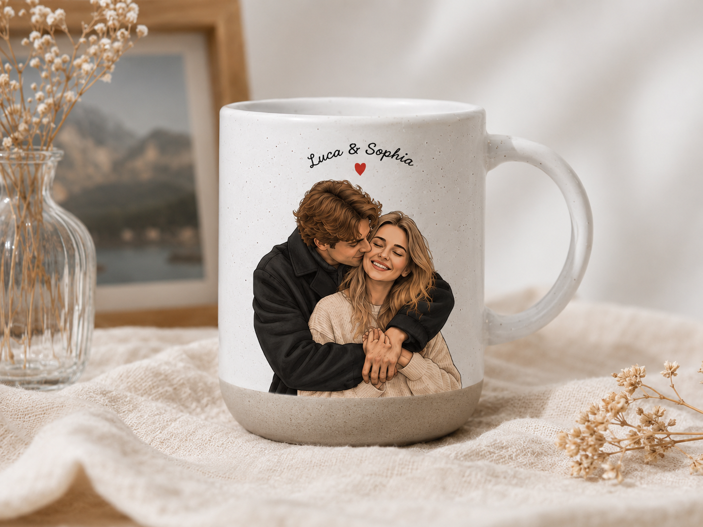 Personalized Watercolor Couple Photo Mug, Custom Portrait Coffee Cup, Anniversary Gift for Couples, Wedding Keepsake, Romantic Gift