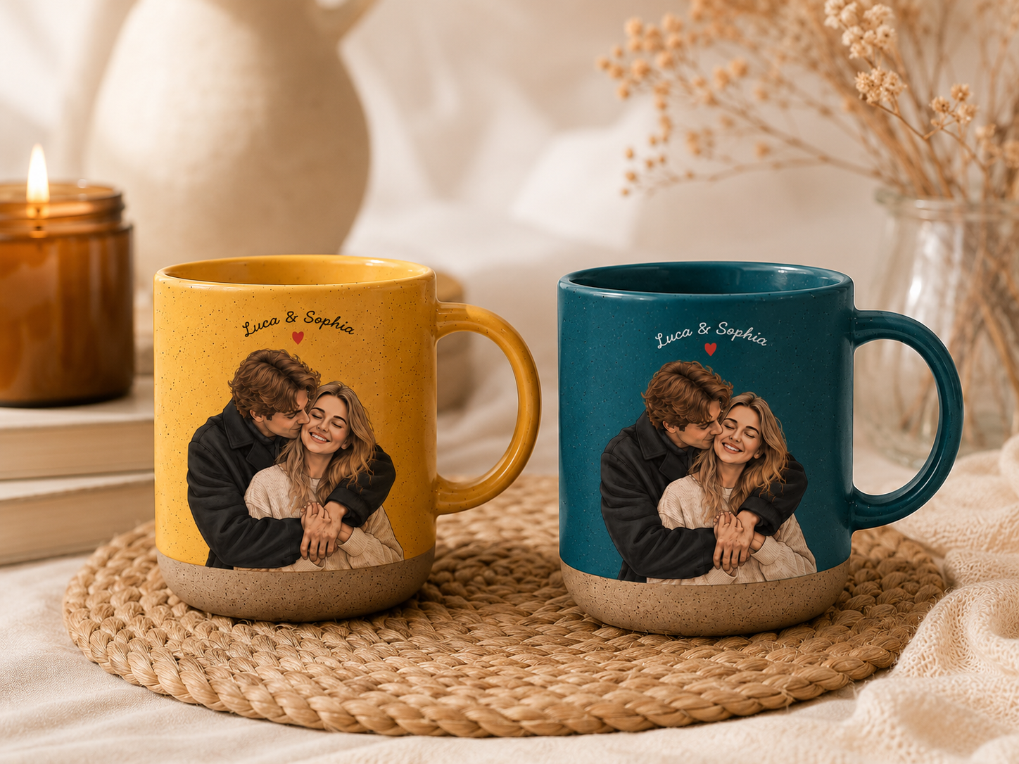 Personalized Watercolor Couple Photo Mug, Custom Portrait Coffee Cup, Anniversary Gift for Couples, Wedding Keepsake, Romantic Gift