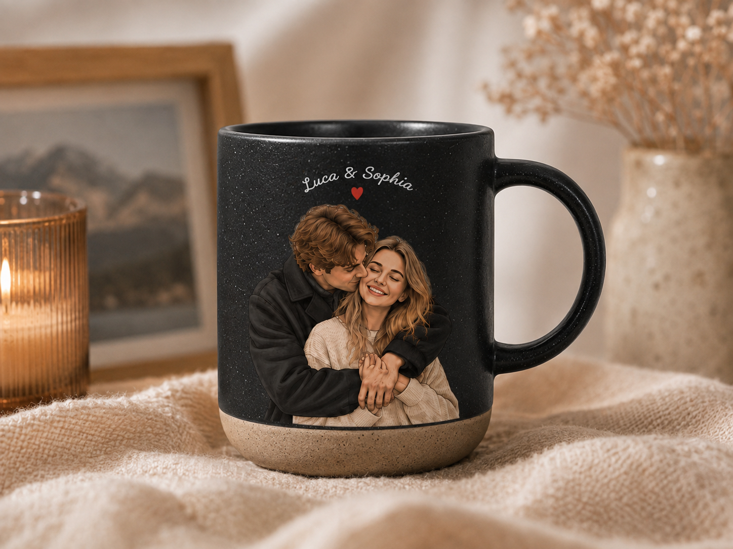 Personalized Watercolor Couple Photo Mug, Custom Portrait Coffee Cup, Anniversary Gift for Couples, Wedding Keepsake, Romantic Gift
